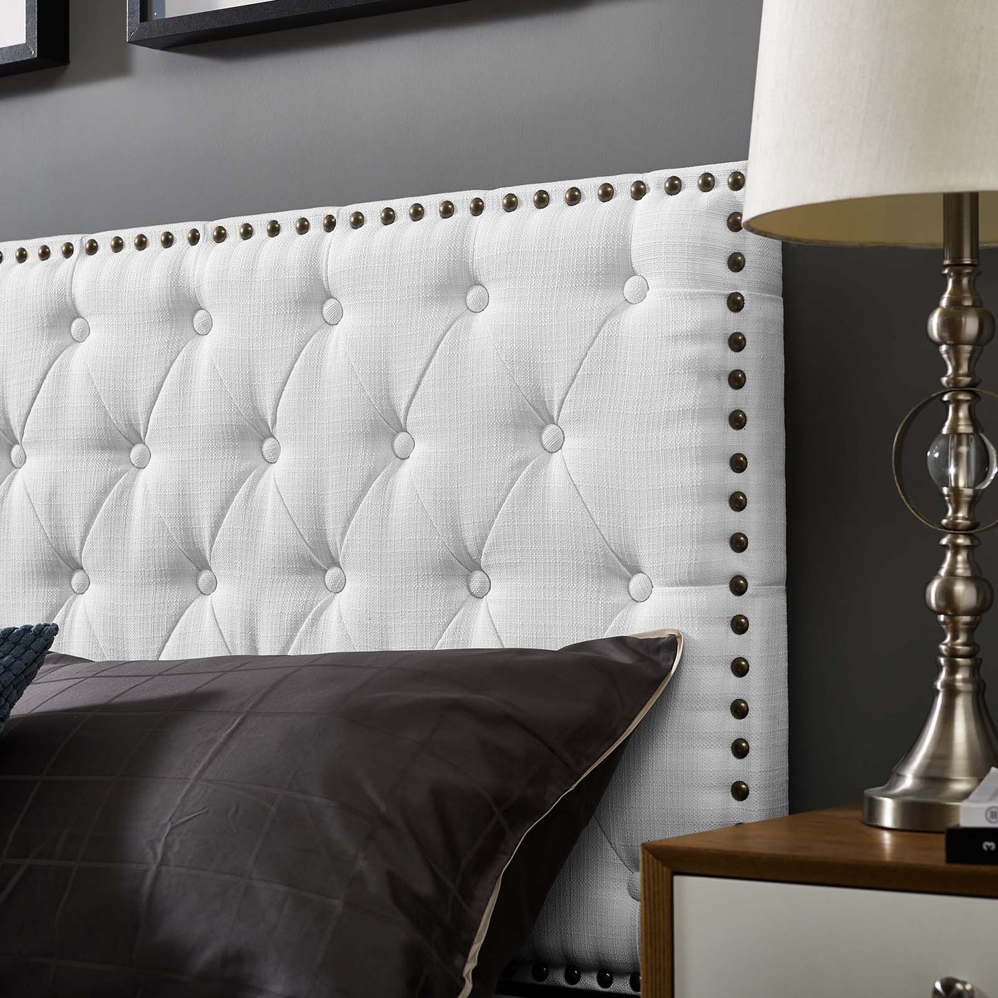 Helena Tufted Full / Queen Upholstered Linen Fabric Headboard, Fabric, White, 17688