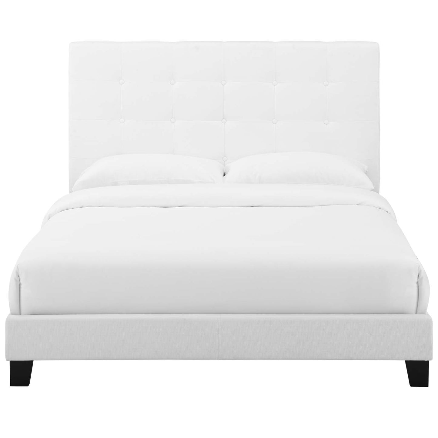 Melanie Full Tufted Button Upholstered Fabric Platform Bed, Fabric, White, 17713