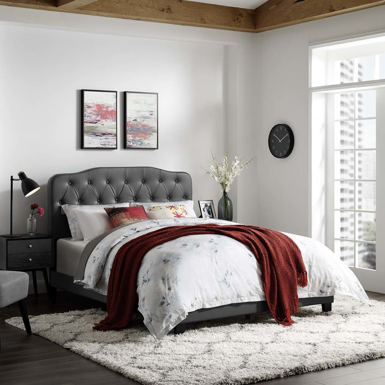 Amelia King Faux Leather Bed, King Size, Faux Vinyl Leather, Grey Gray, 15511