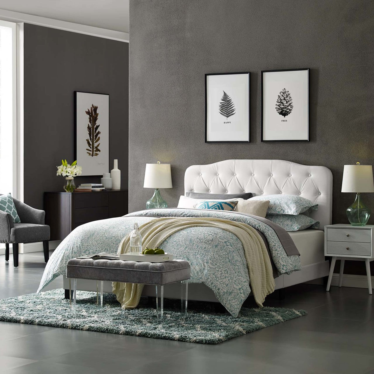 Amelia King Faux Leather Bed, King Size, Faux Vinyl Leather, White, 15512