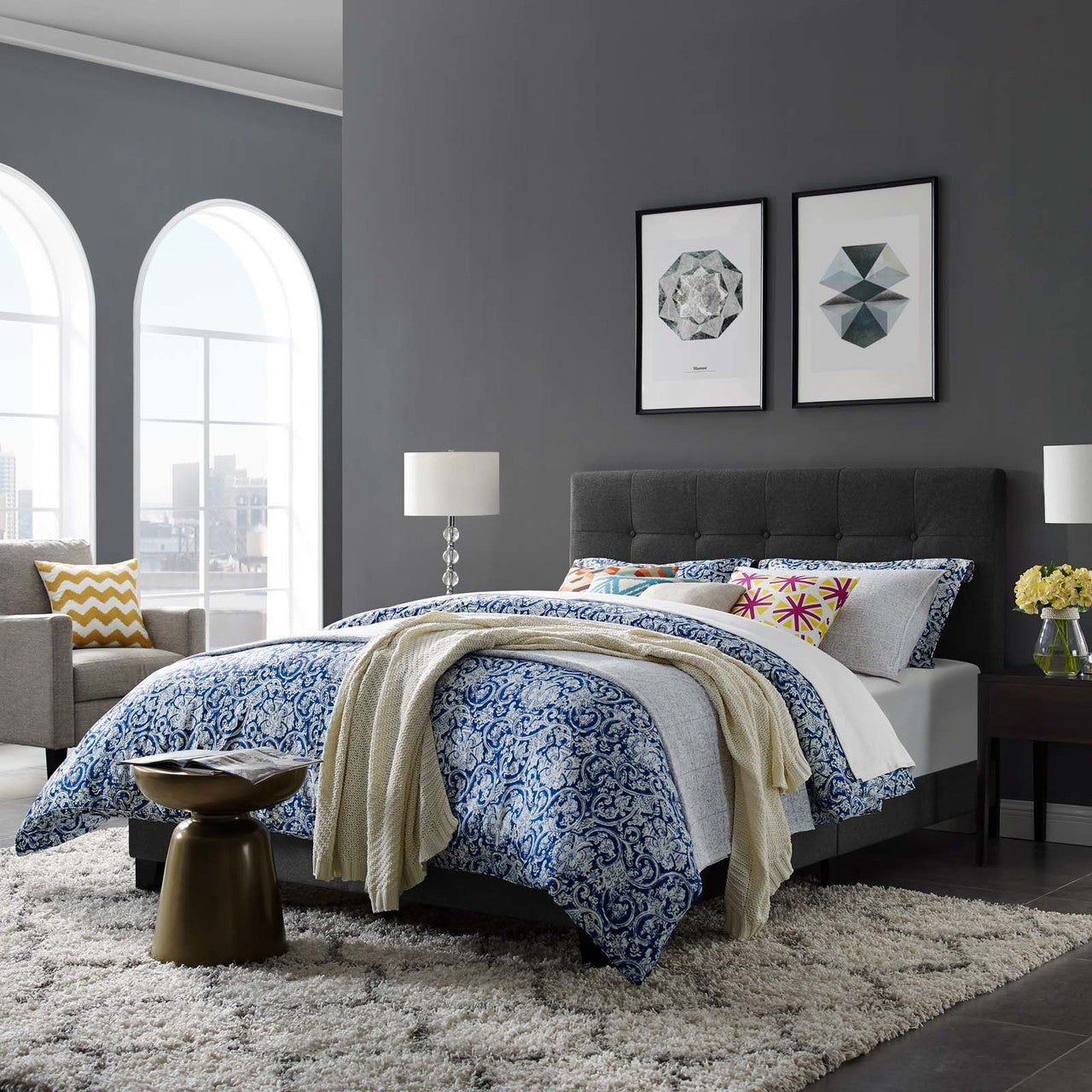 Amira Full Upholstered Fabric Bed, Full Size, Fabric, Grey Gray, 15515
