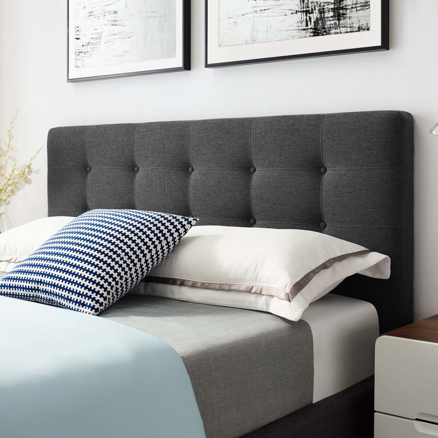McKenzie Queen Biscuit Tufted Upholstered Fabric Platform Bed, Fabric, Grey Gray, 17755