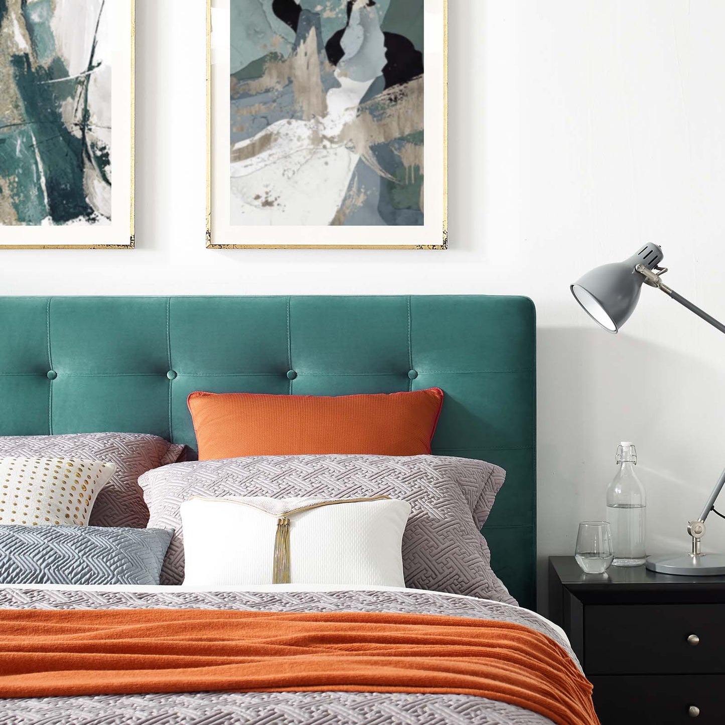 McKenzie Queen Biscuit Tufted Performance Velvet Platform Bed, Velvet Fabric, Aqua Blue, 17758