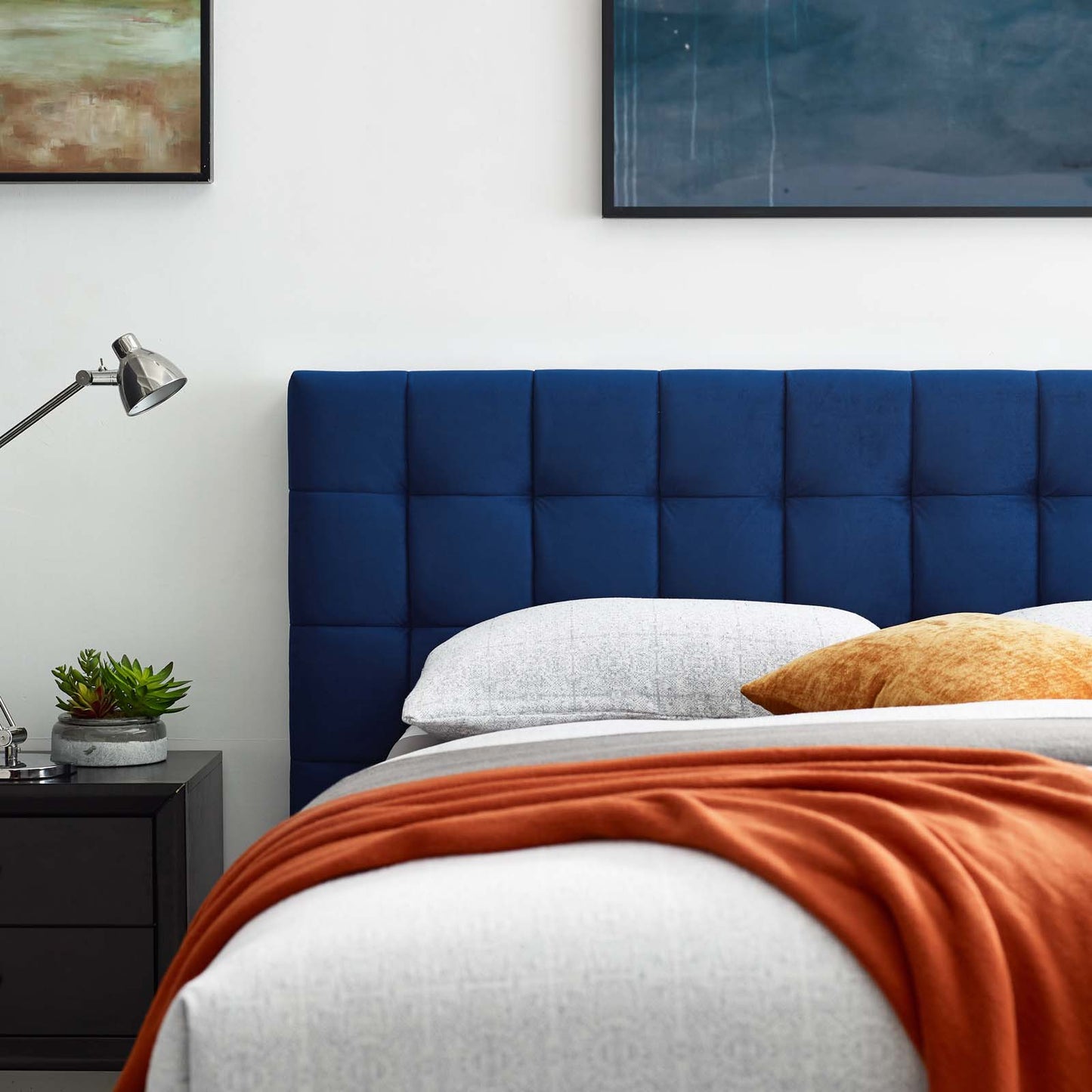 Julia Queen Biscuit Tufted Performance Velvet Platform Bed, Velvet Fabric, Navy Blue, 17764