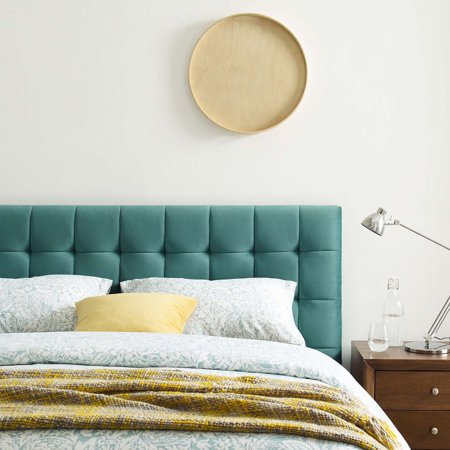 Julia Queen Biscuit Tufted Performance Velvet Platform Bed, Velvet Fabric, Aqua Blue, 17765