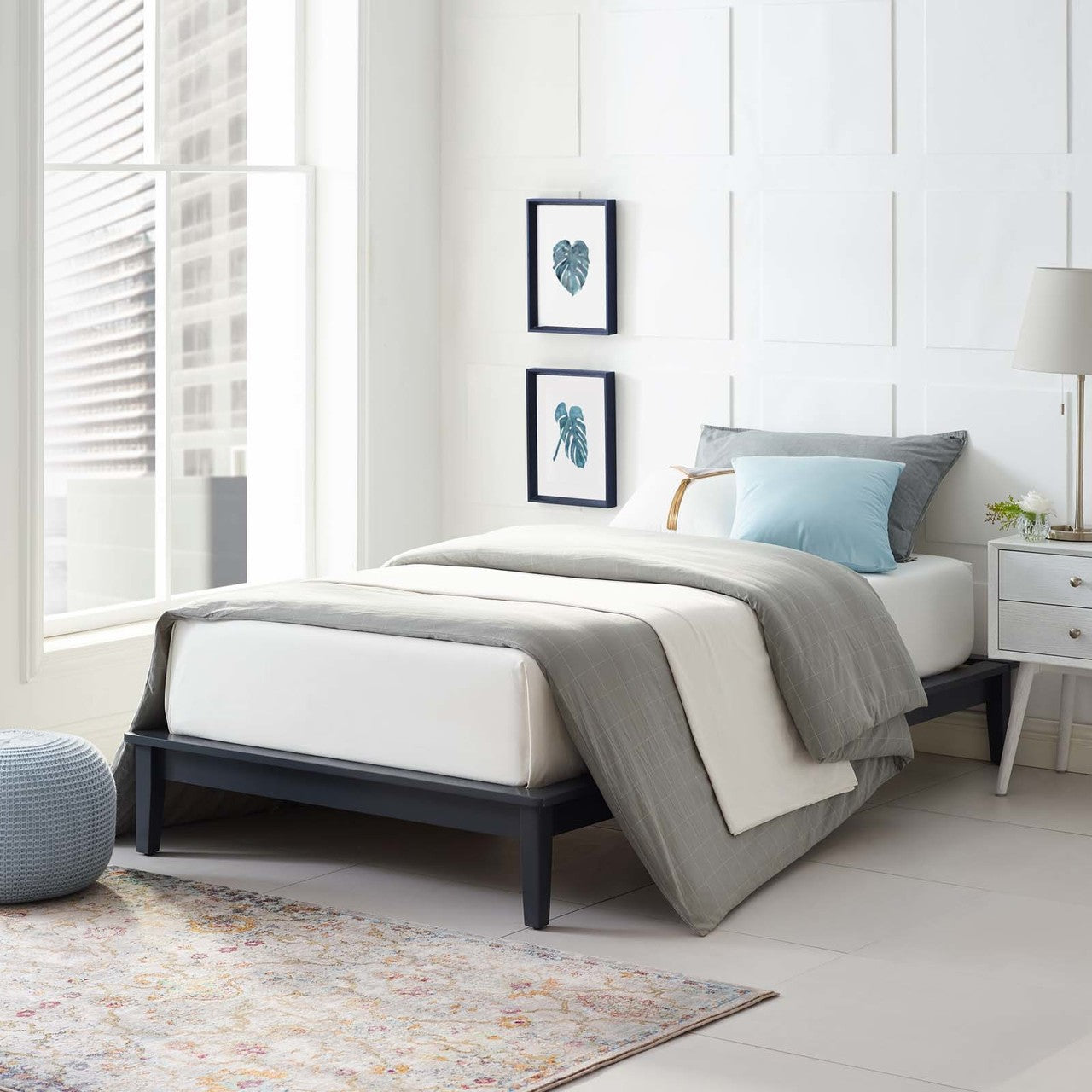 Lodge Twin Wood Platform Bed Frame, Twin Size, Wood, Grey Gray, 15547