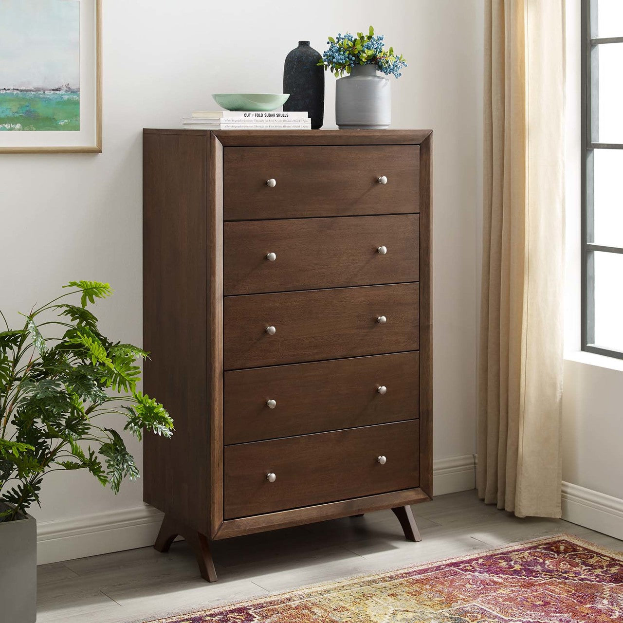 Providence Five-Drawer Chest or Stand, Wood, Brown Natural 15564