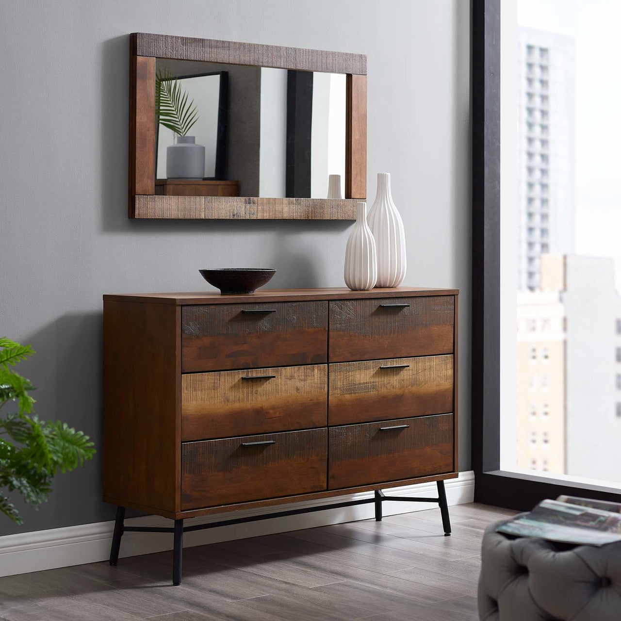 Arwen Rustic Wood Dresser, Metal Steel Wood, Brown 15099