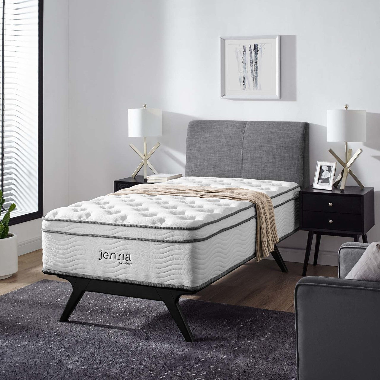 Jenna 14" Twin Innerspring Mattress, , Fabric, White, 15581