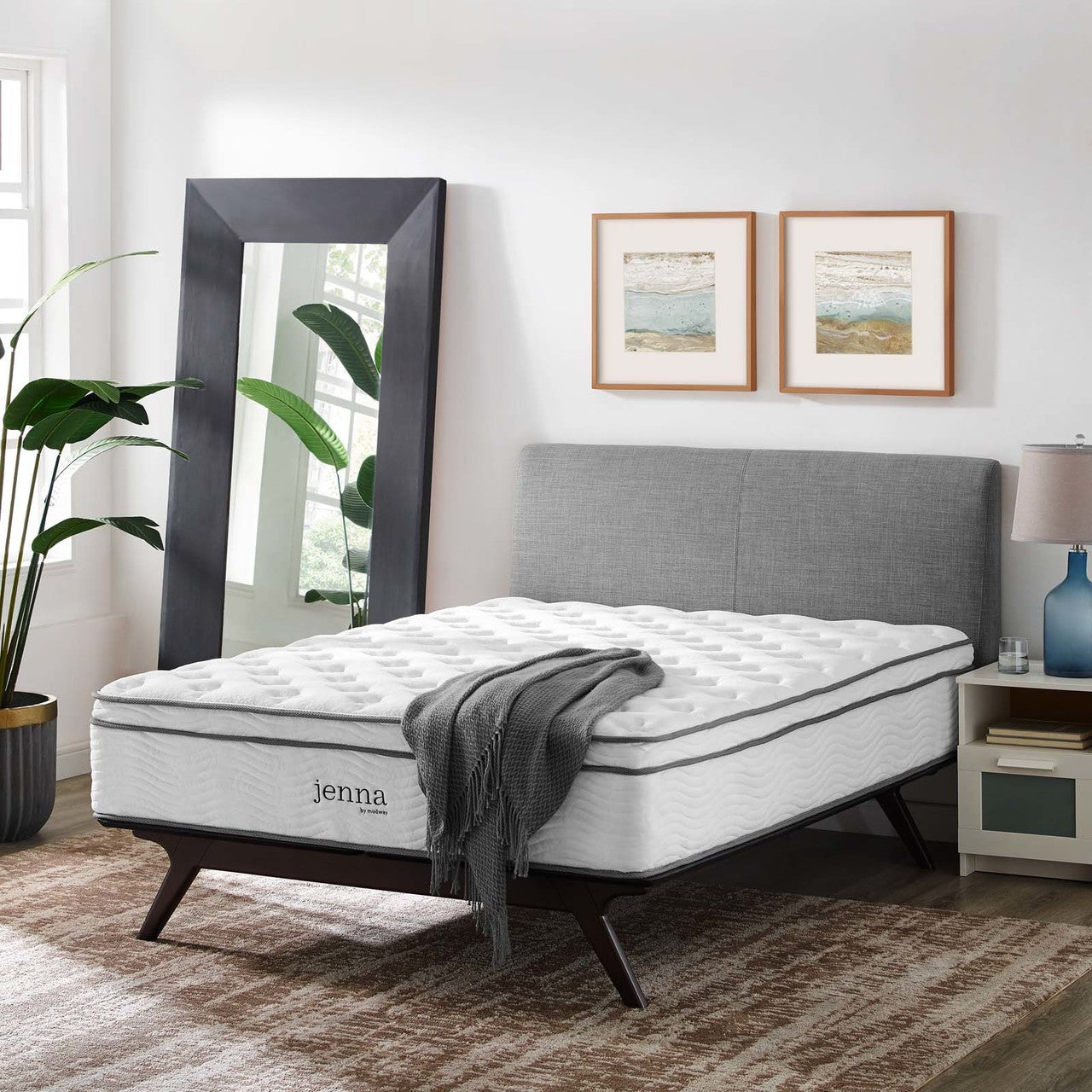 Jenna 14" Full Innerspring Mattress, Full Size, Fabric, White, 15908