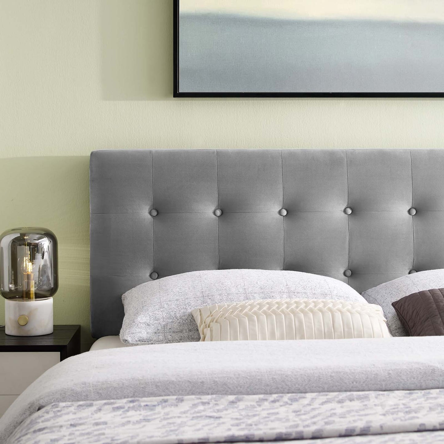 Emily Full Biscuit Tufted Performance Velvet Headboard, Velvet Fabric, Grey Gray, 17913