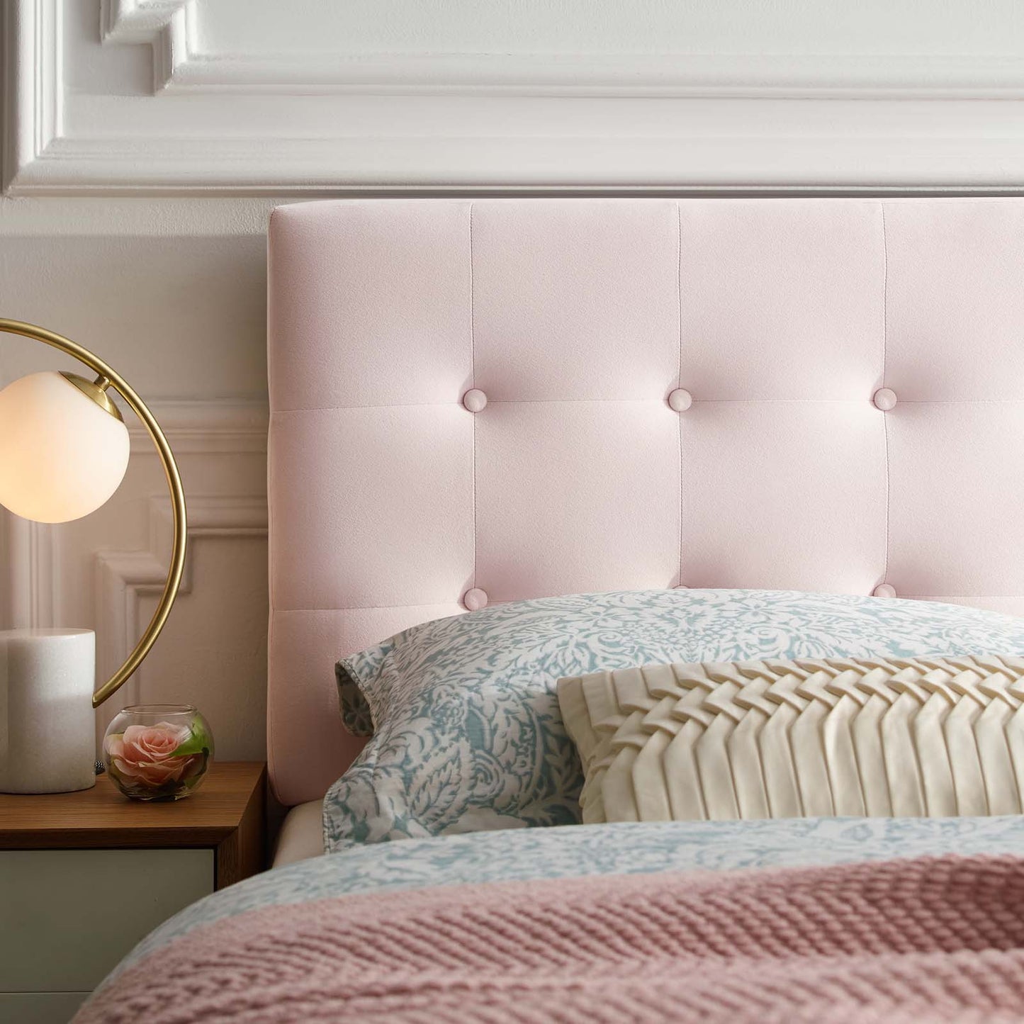 Emily King Biscuit Tufted Performance Velvet Headboard, Velvet Fabric, Pink, 17926