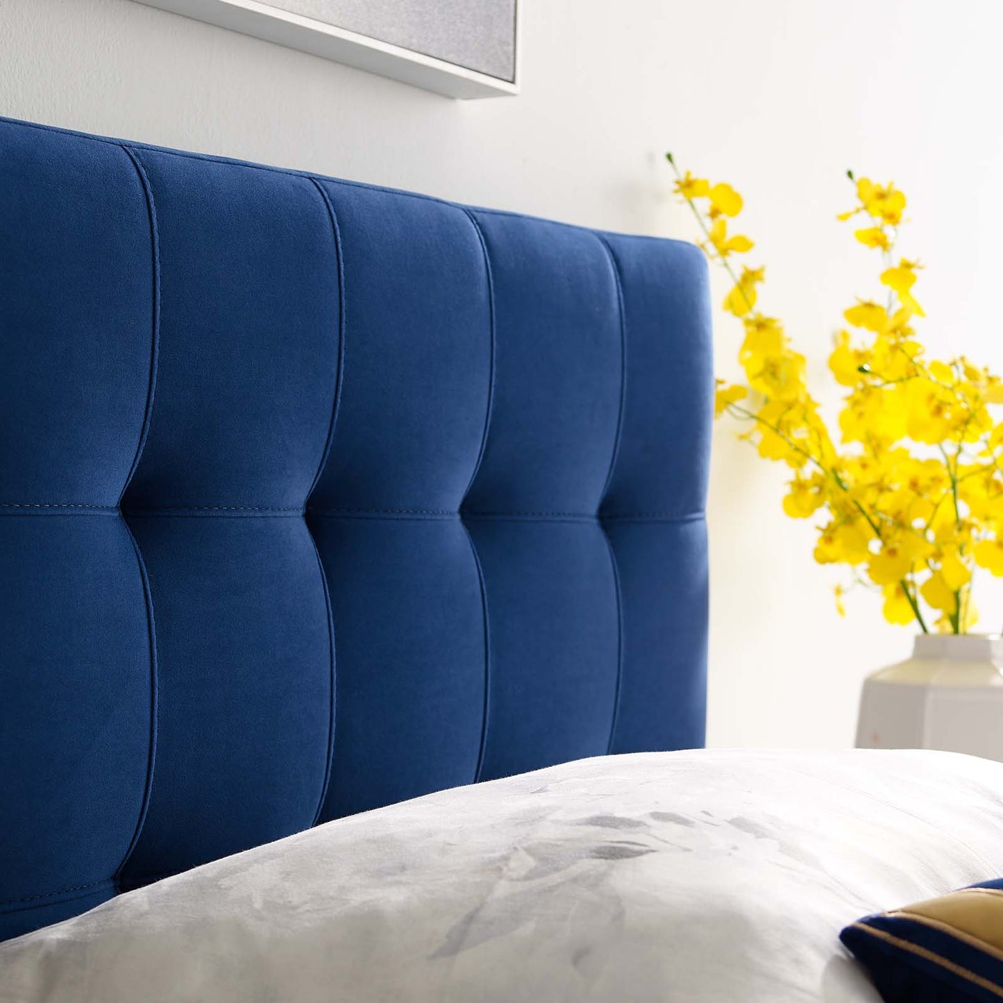 Lily Biscuit Tufted Twin Performance Velvet Headboard, Velvet Fabric, Navy Blue, 17930