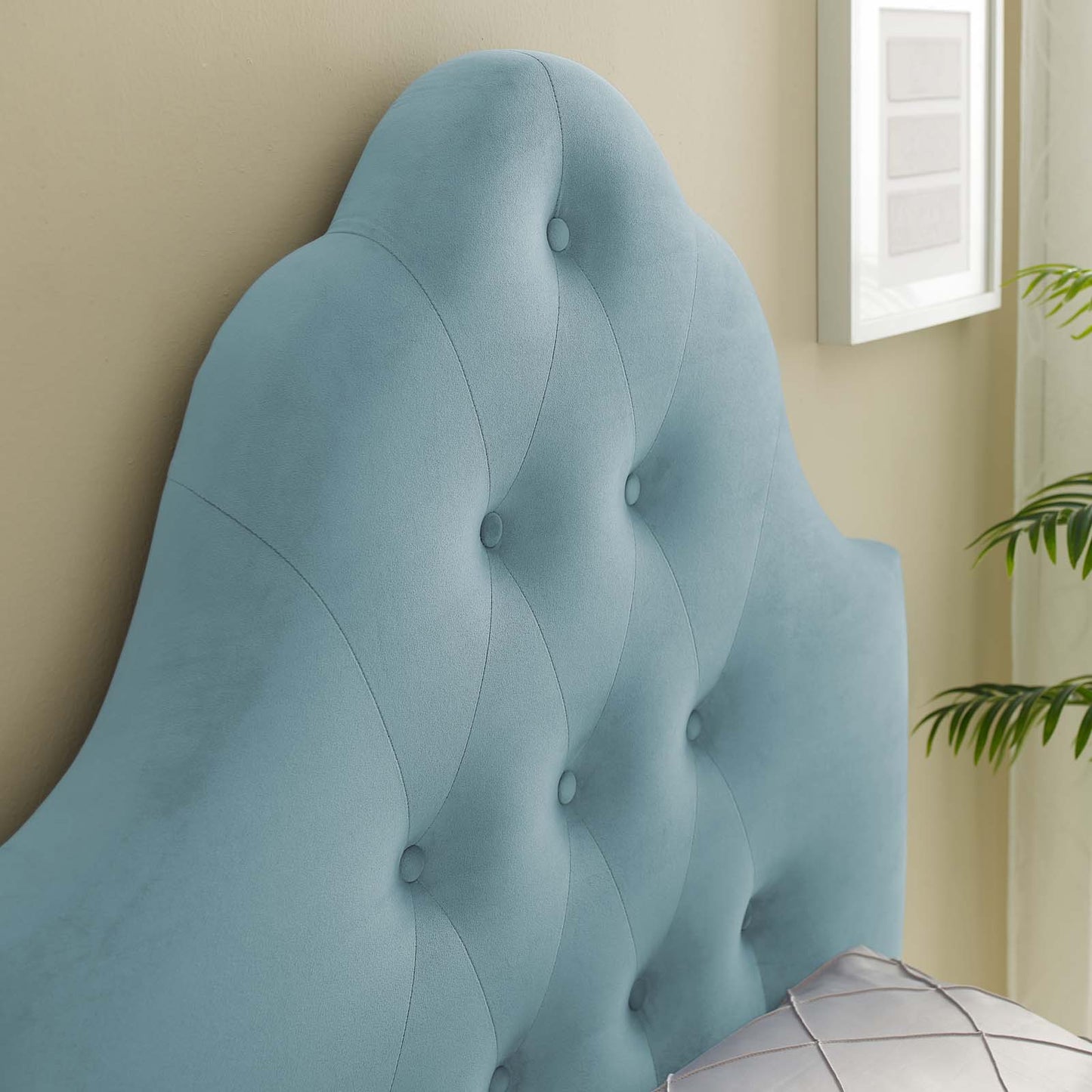 Sovereign Twin Diamond Tufted Performance Velvet Headboard, Velvet Fabric, Light Blue, 17949