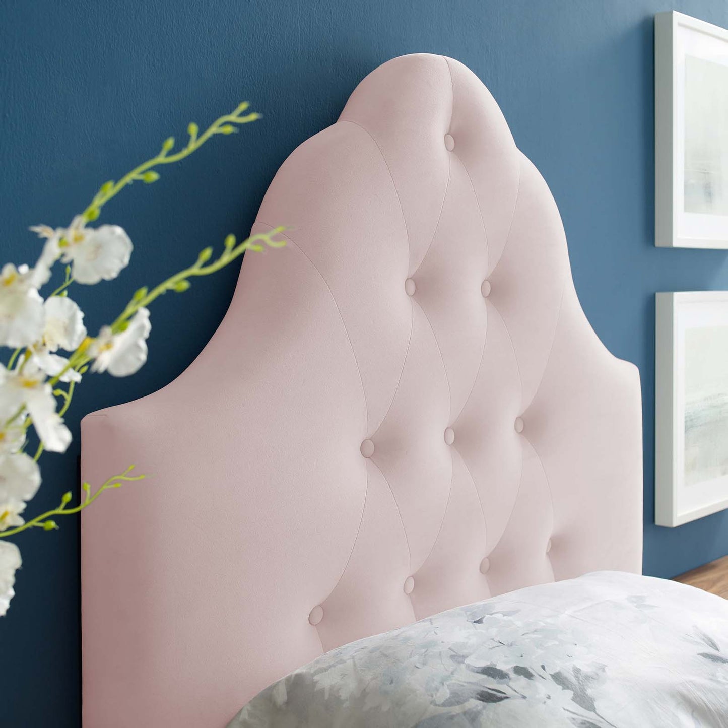 Sovereign Twin Diamond Tufted Performance Velvet Headboard, Velvet Fabric, Pink, 17951