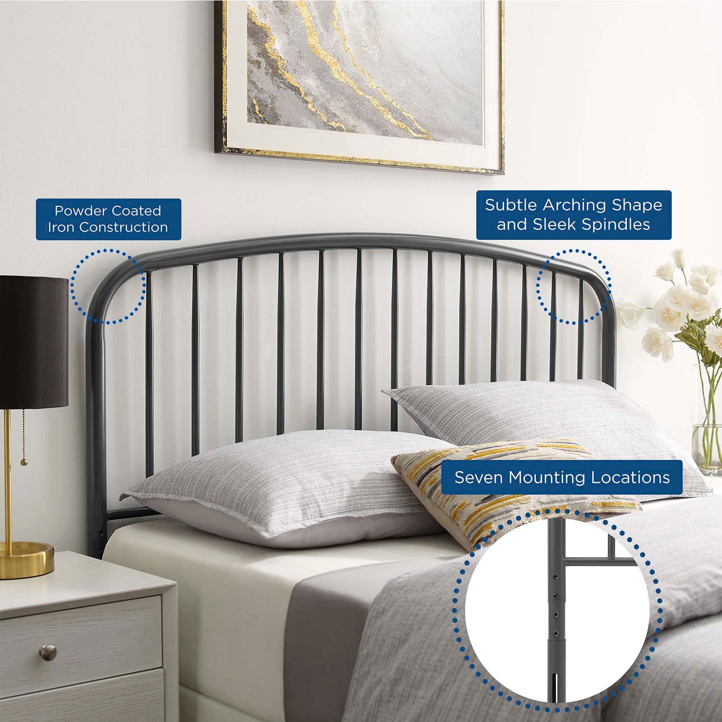 Nova Twin Metal Headboard, Metal, Grey Gray, 21327
