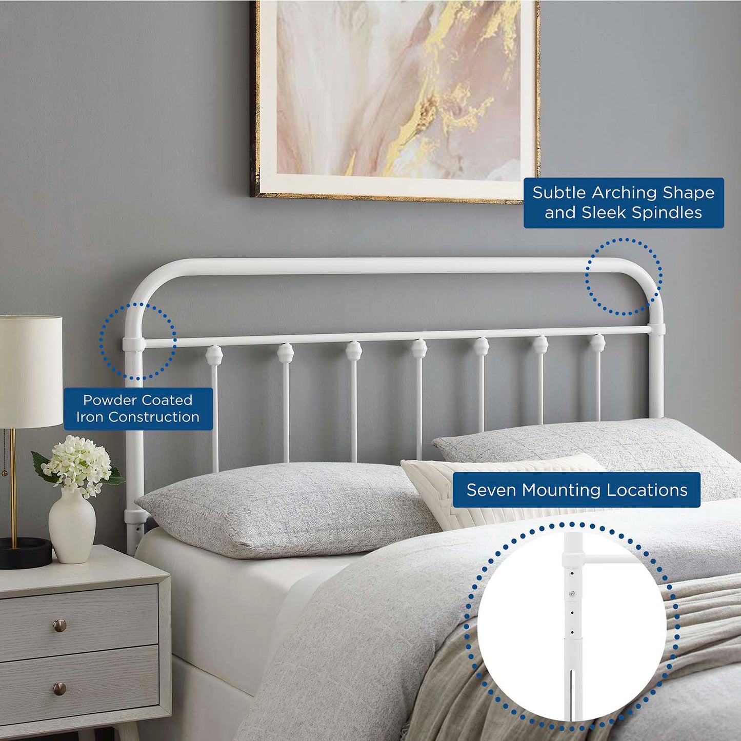 Sage King Metal Headboard, Metal, White, 21356