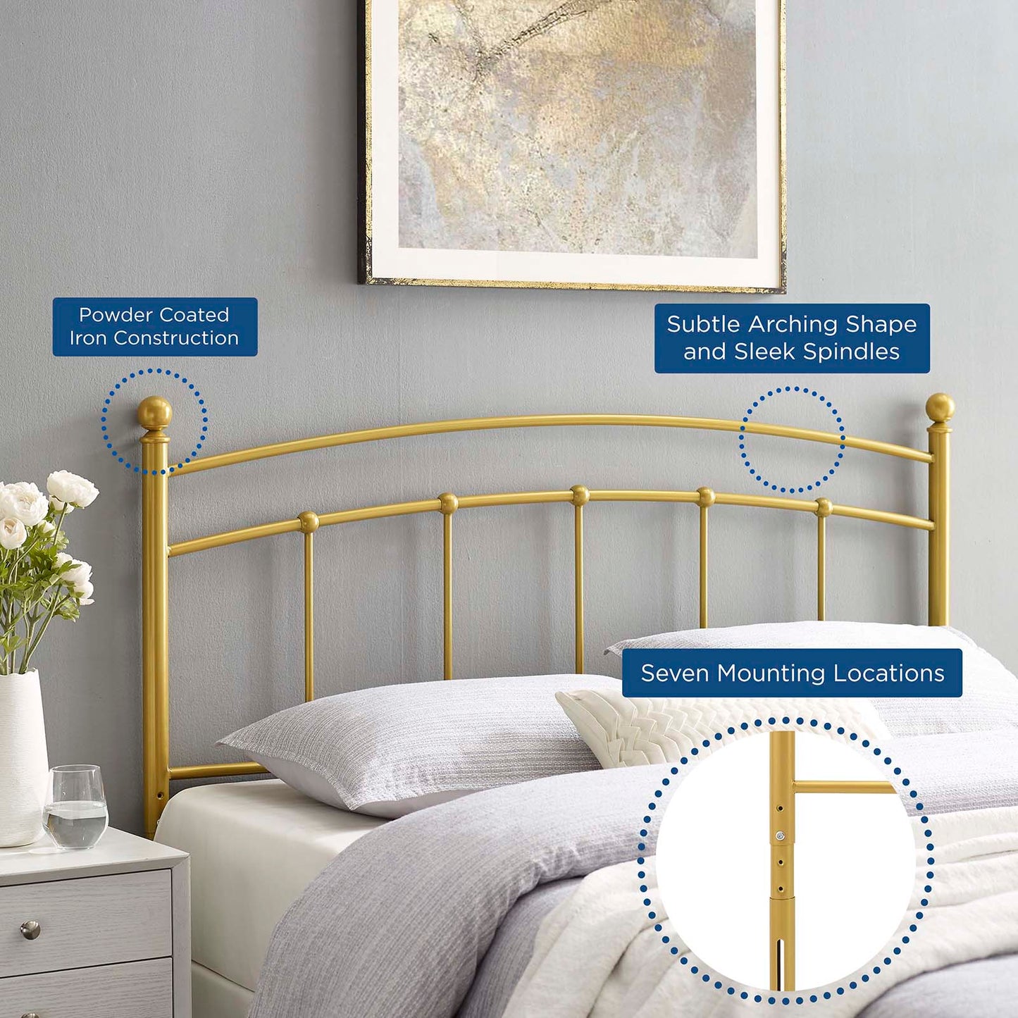 Abigail Twin Metal Headboard, Metal, Gold, 21358