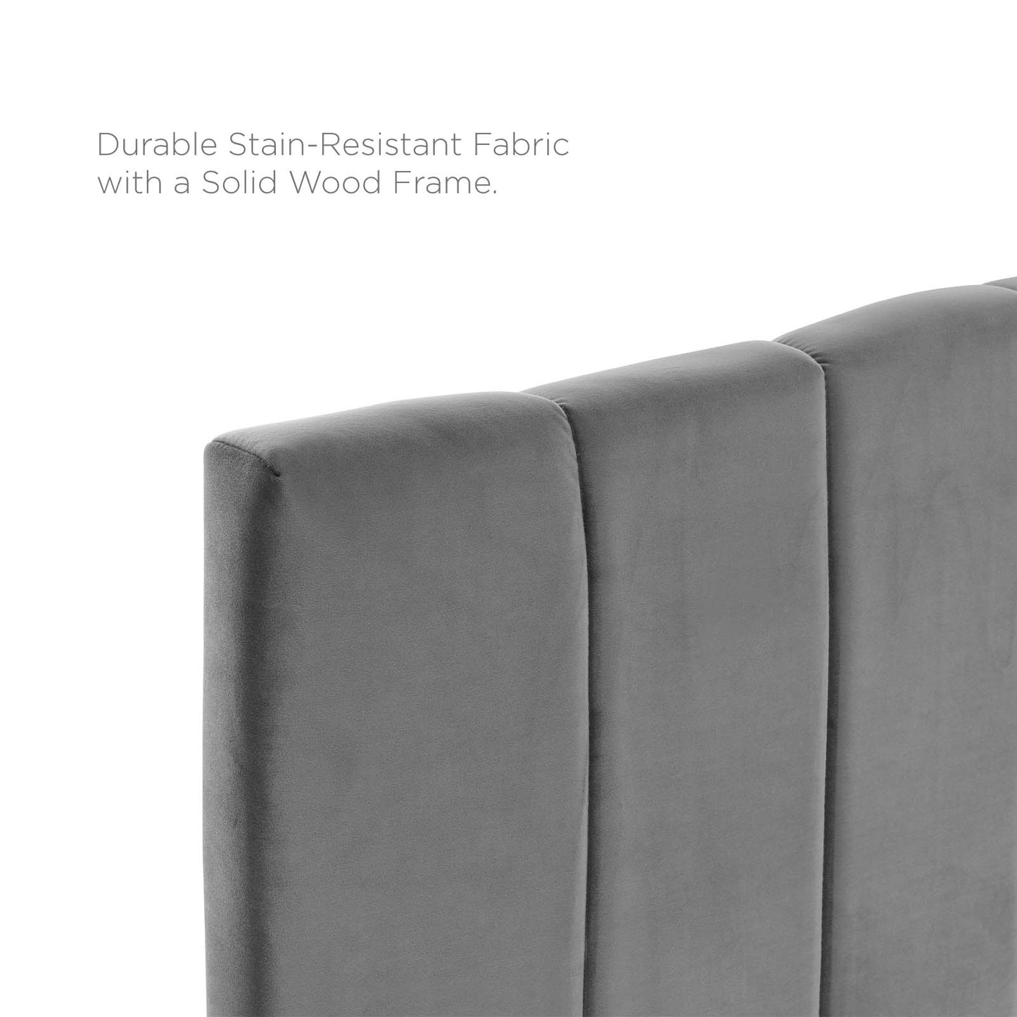 Camilla Channel Tufted Twin Performance Velvet Headboard, Velvet, Dark Grey Gray, 21448
