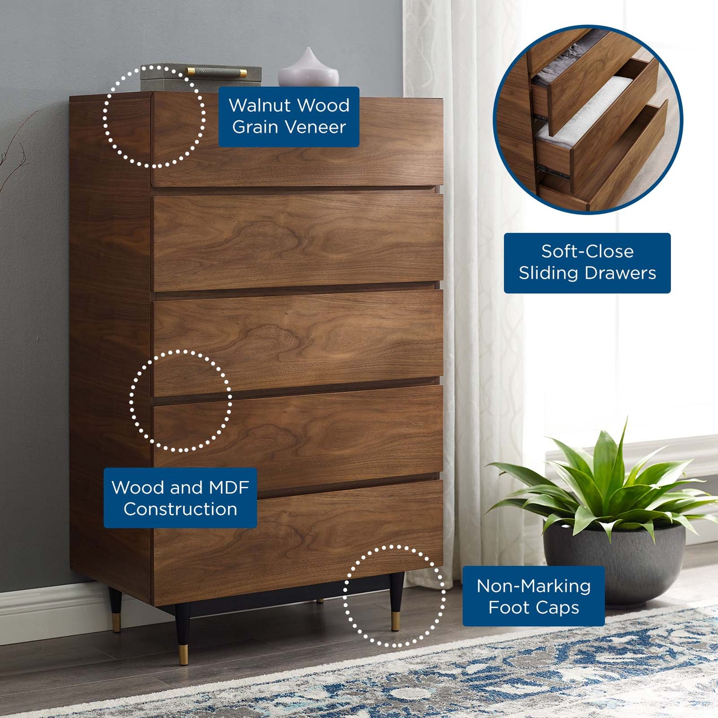 Caima Wood Chest, Wood, Brown Walnut, 21481