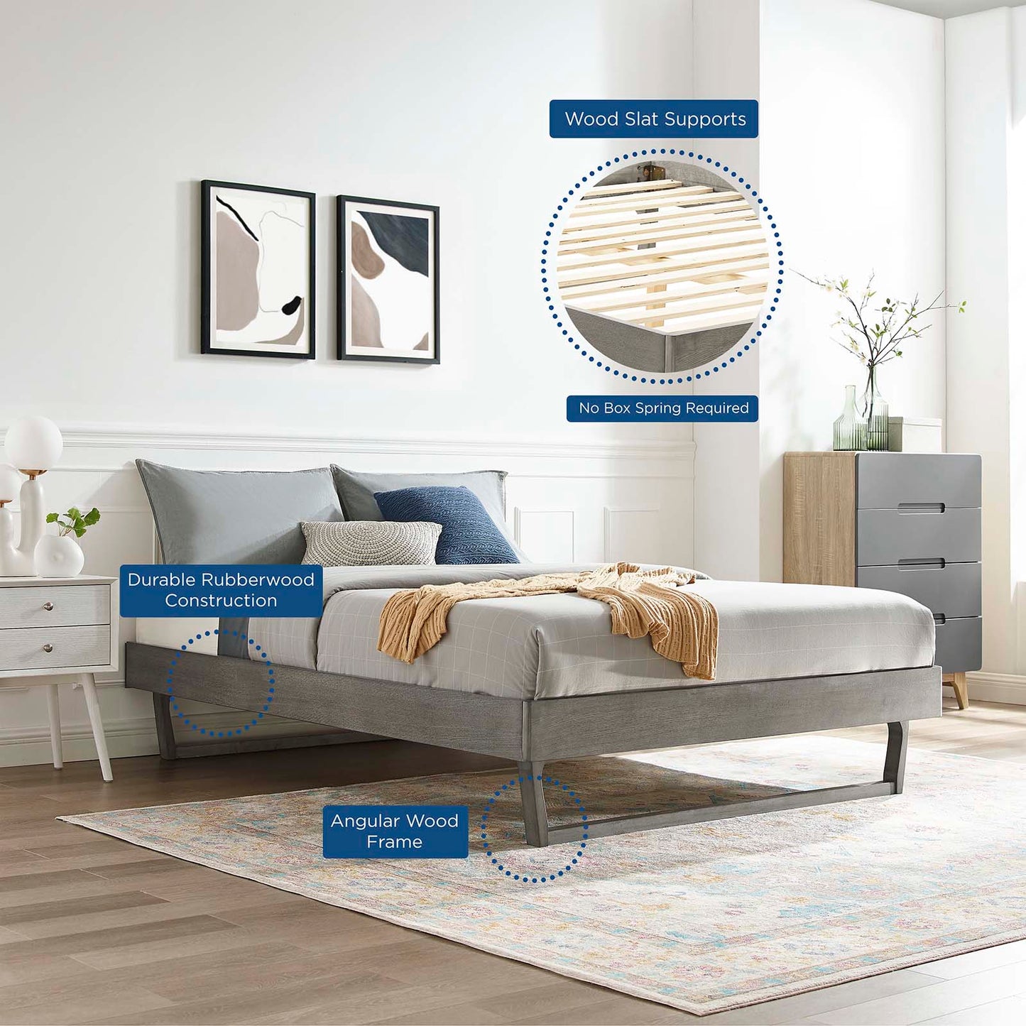 Billie Full Wood Platform Bed Frame, Wood, Grey Gray, 21567