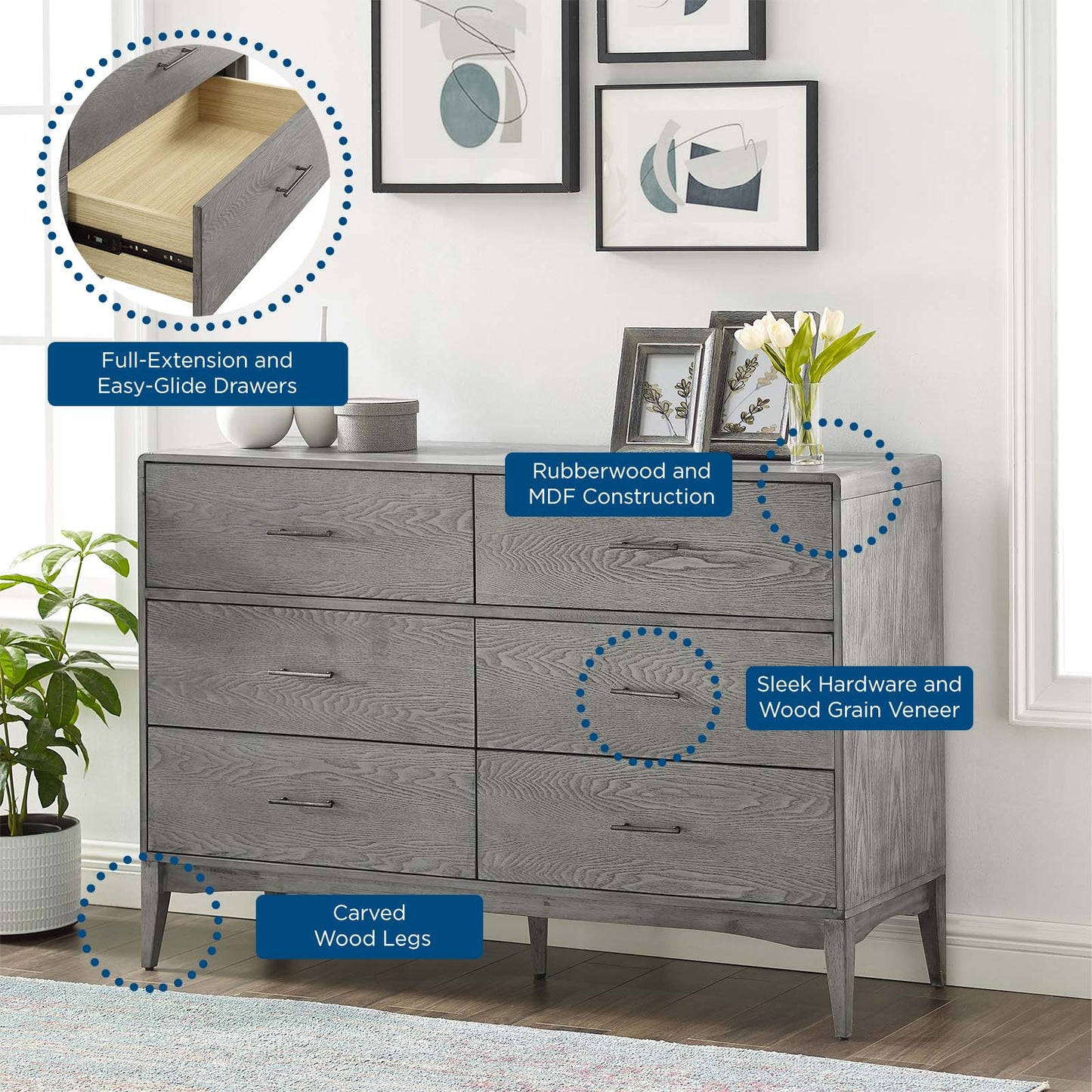 Georgia Wood Dresser, Wood, Grey Gray, 21665