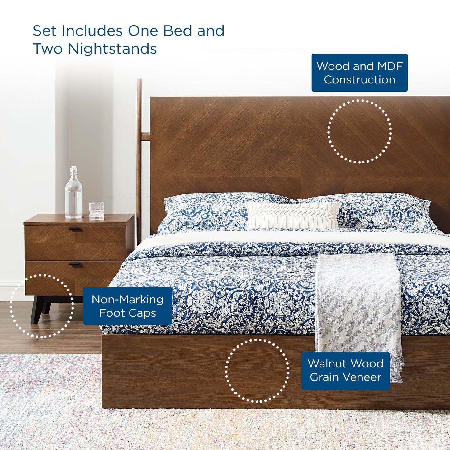 Kali 3-Piece Bedroom Set, Wood, Brown Walnut, 21807
