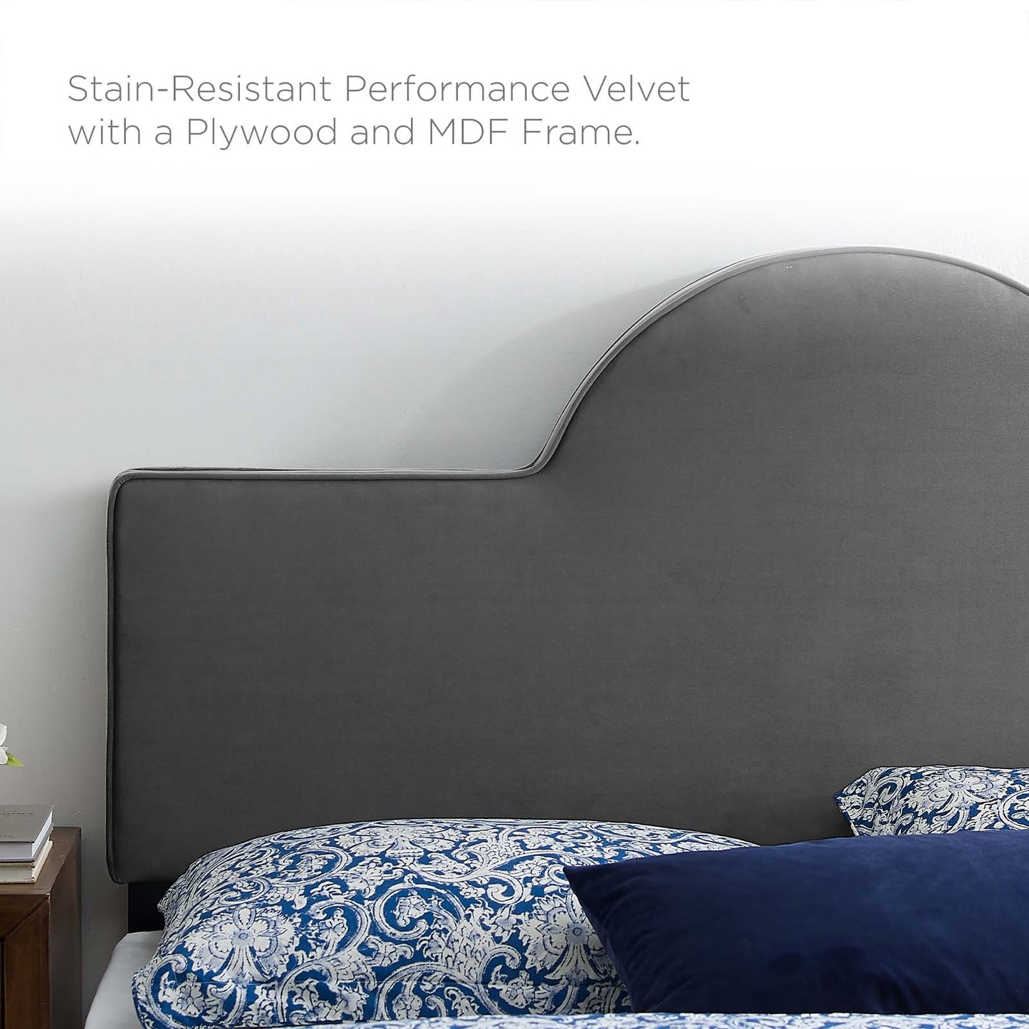 Dawn Full/Queen Performance Velvet Headboard, Velvet, Dark Grey Gray, 21823