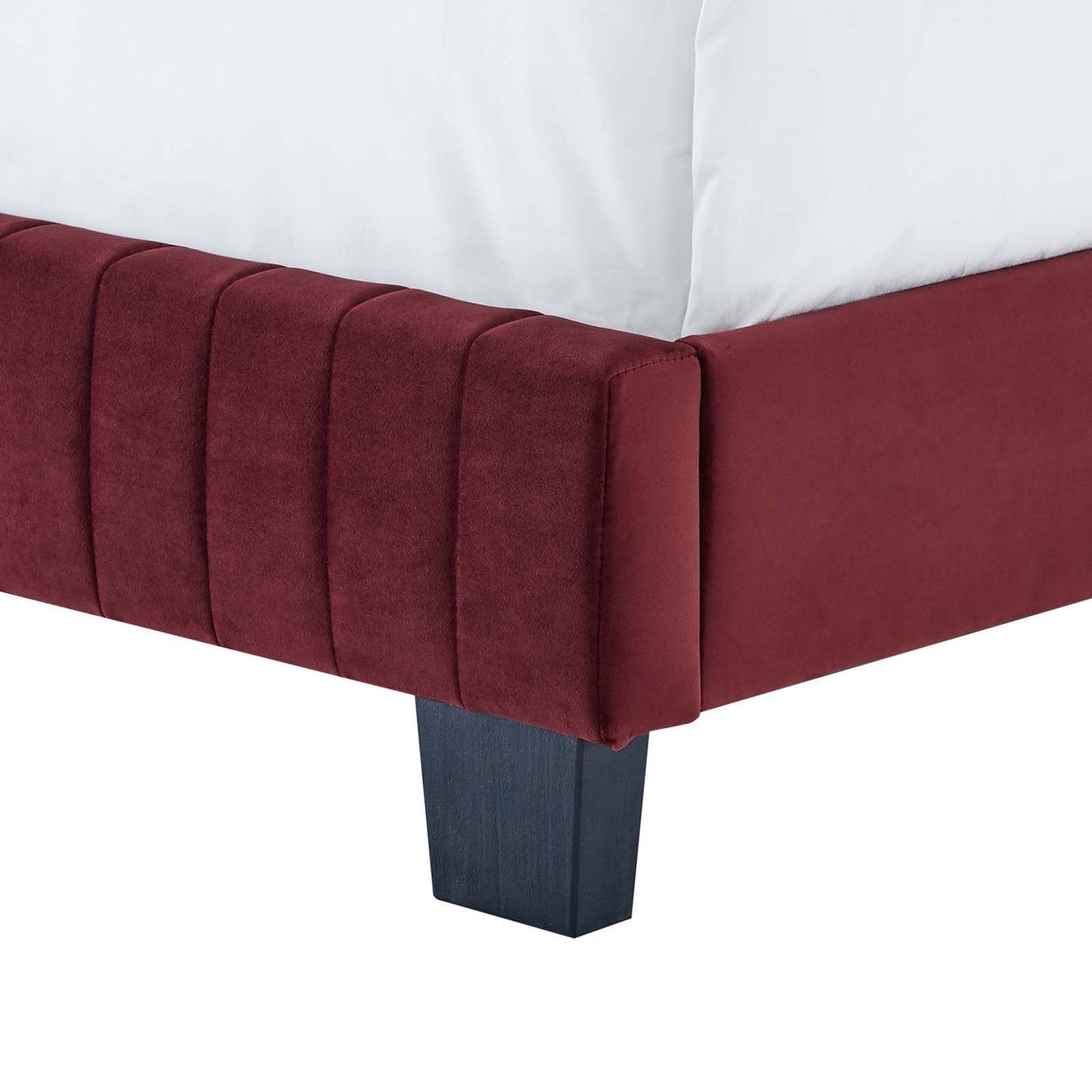 Celine Channel Tufted Performance Velvet Full Bed, Velvet, Red, 22021