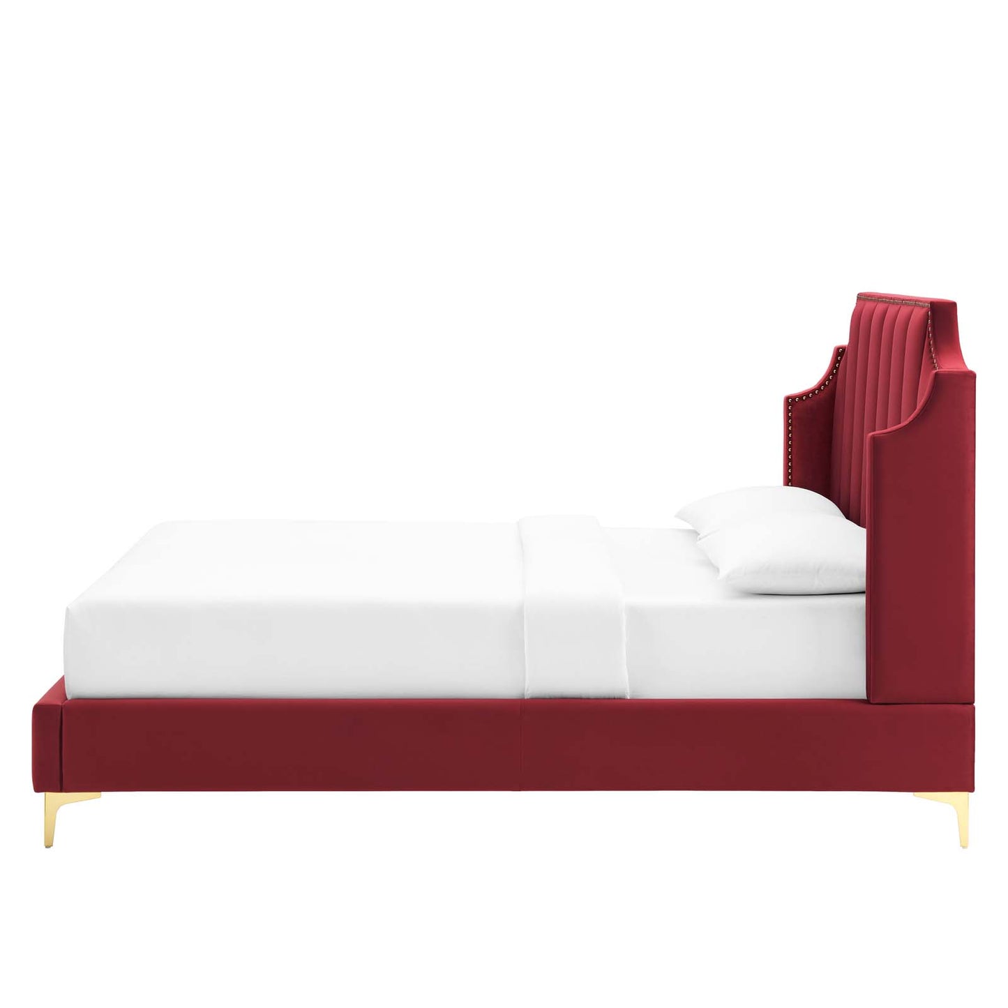Daniella Performance Velvet Queen Platform Bed, Velvet, Red, 22290