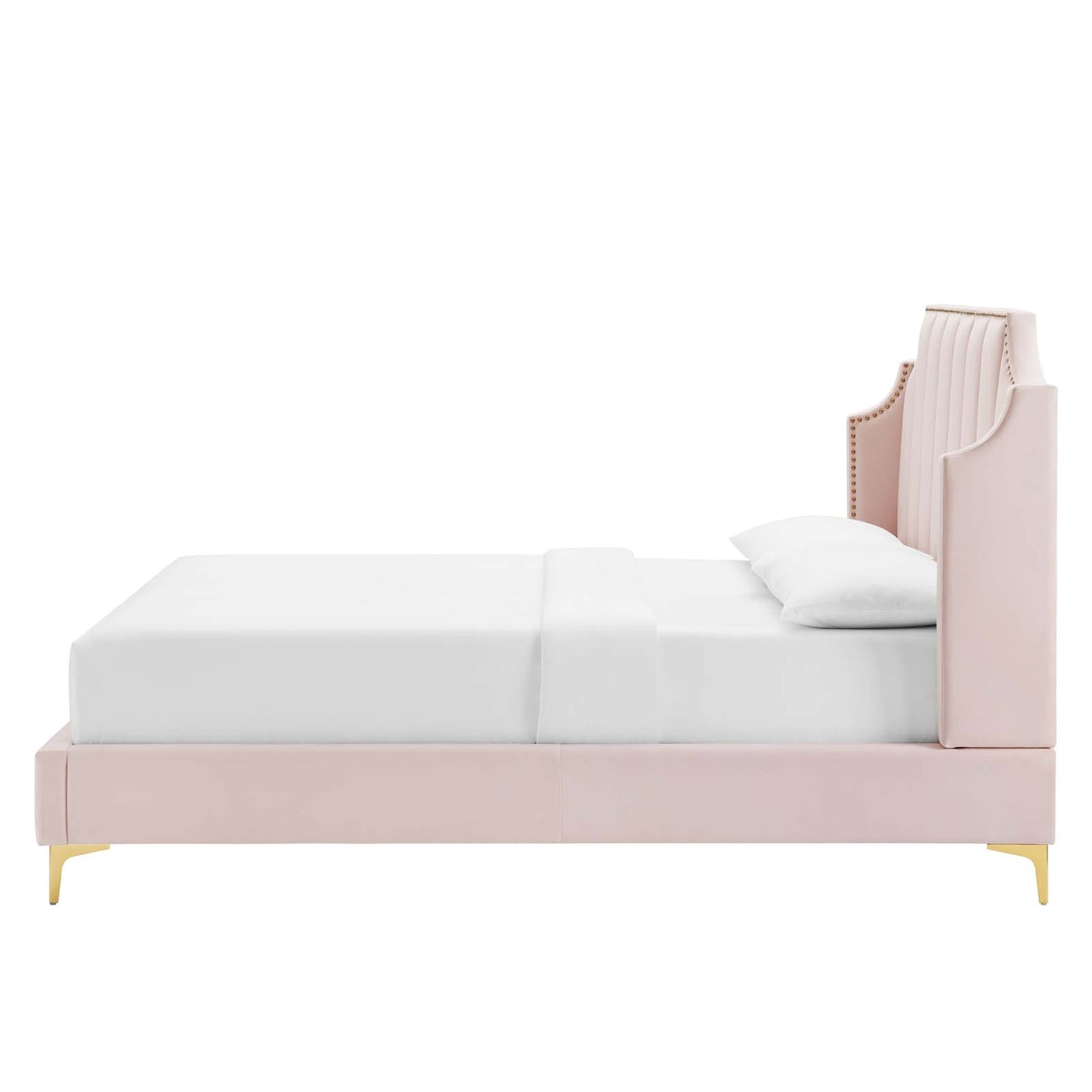 Daniella Performance Velvet Queen Platform Bed, Velvet, Pink, 22292