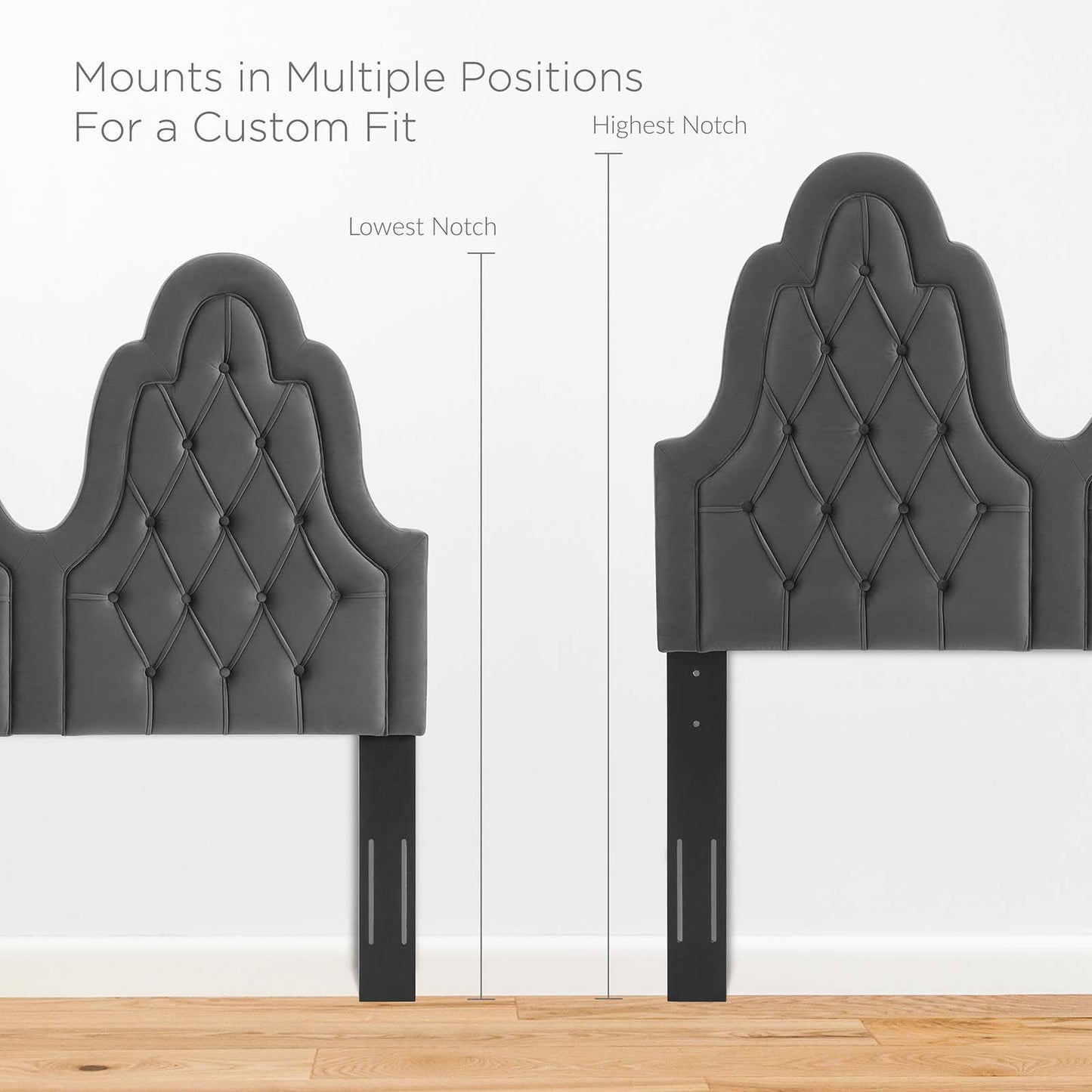 Augustine Tufted Performance Velvet Twin Headboard, Velvet, Dark Grey Gray, 22294