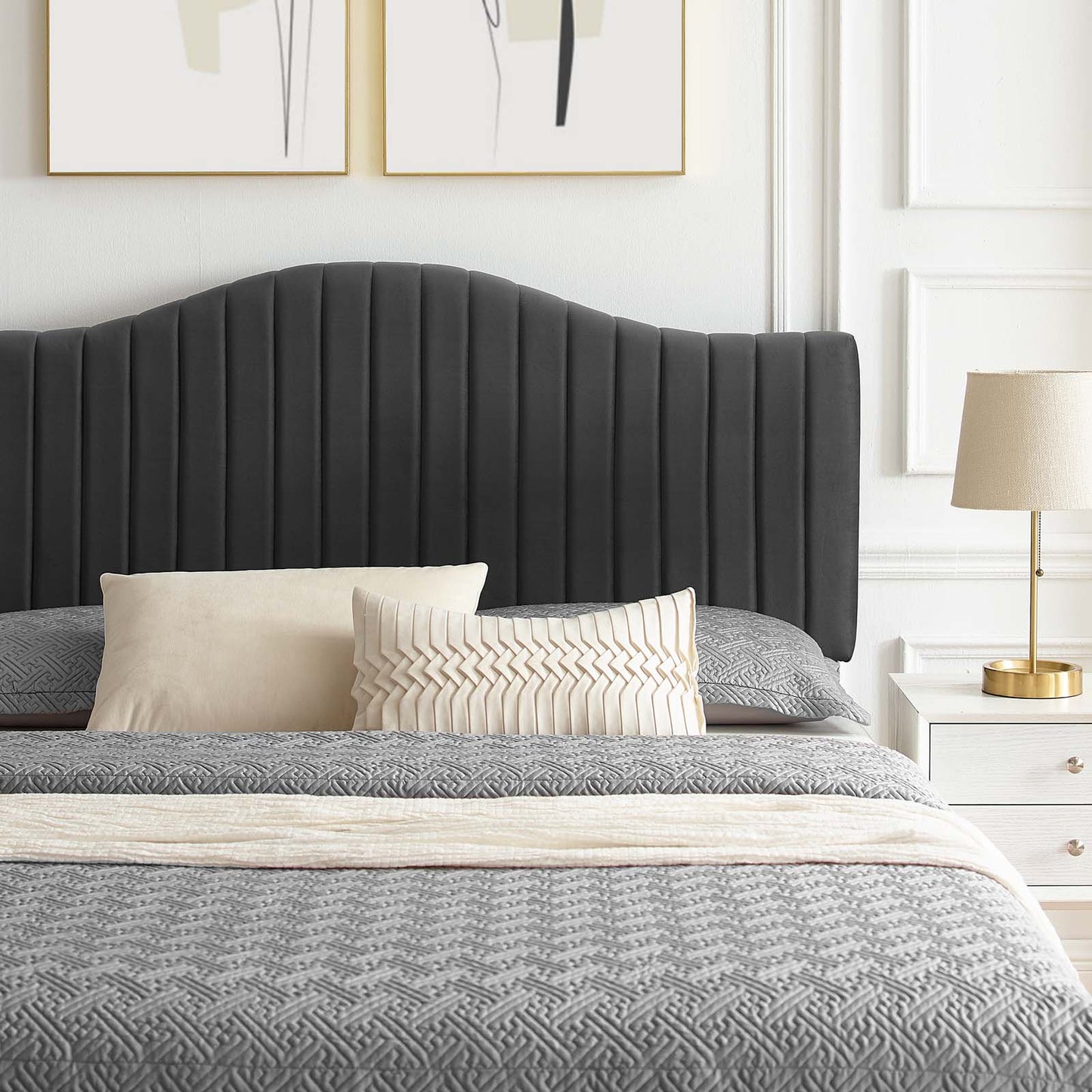 Juniper Channel Tufted Performance Velvet Twin Platform Bed, Velvet, Dark Grey Gray, 22629