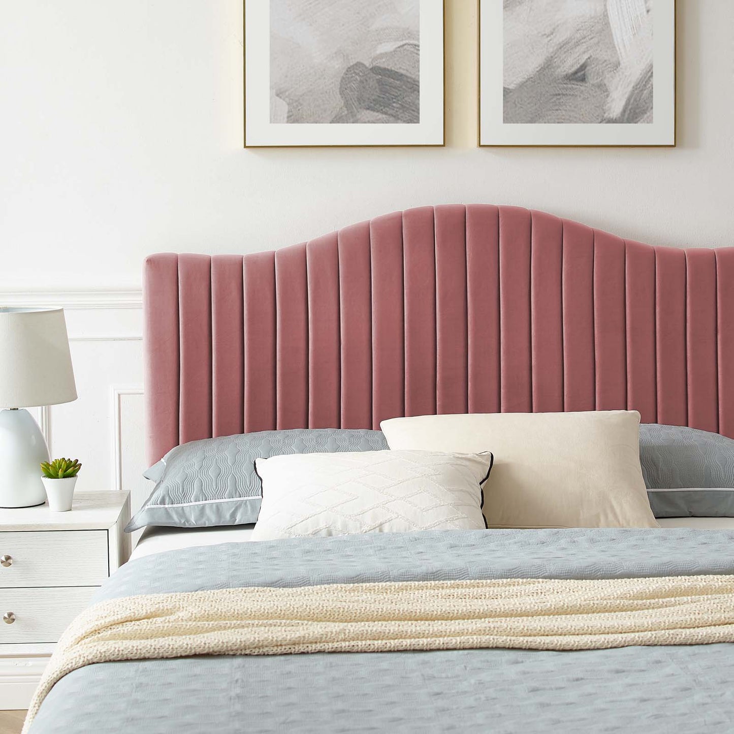 Juniper Channel Tufted Performance Velvet Twin Platform Bed, Velvet, Pink, 22635