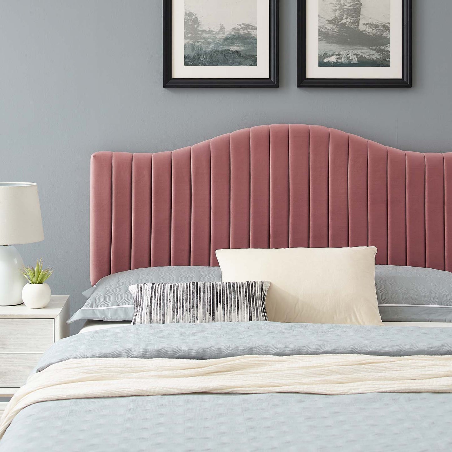 Juniper Channel Tufted Performance Velvet Twin Platform Bed, Velvet, Pink, 22640