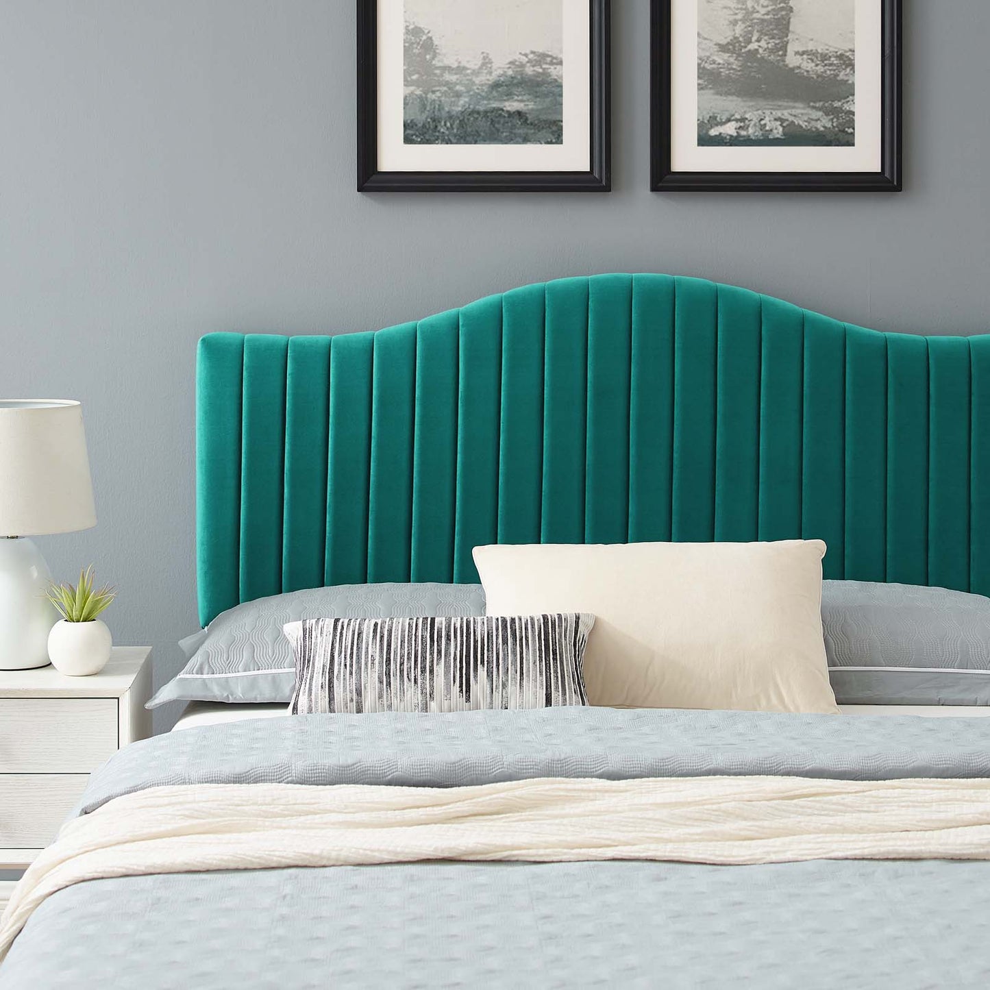 Juniper Channel Tufted Performance Velvet Twin Platform Bed, Velvet, Teal Blue, 22642