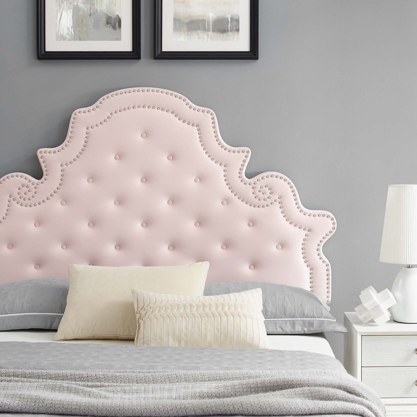 Gwyneth Tufted Performance Velvet Queen Platform Bed, Velvet, Pink, 22695