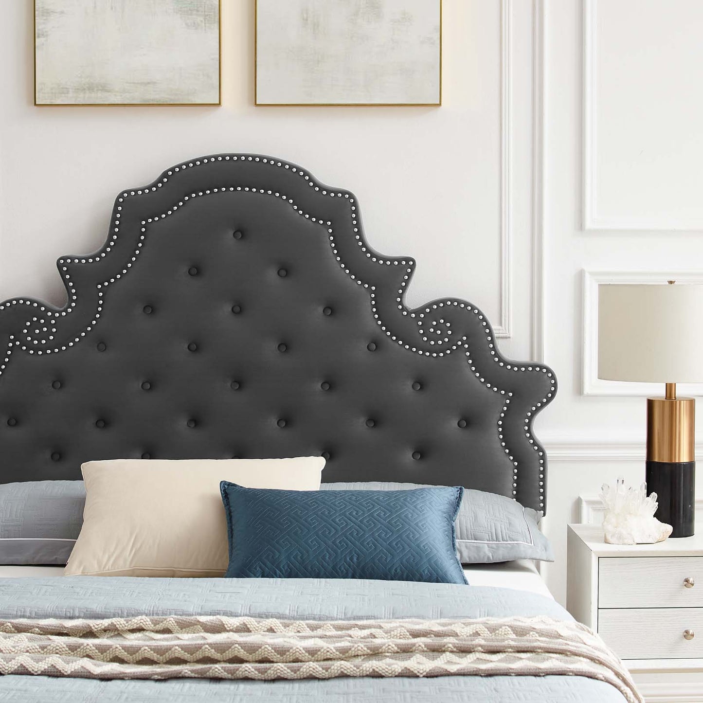 Gwyneth Tufted Performance Velvet Twin Platform Bed, Velvet, Dark Grey Gray, 22698