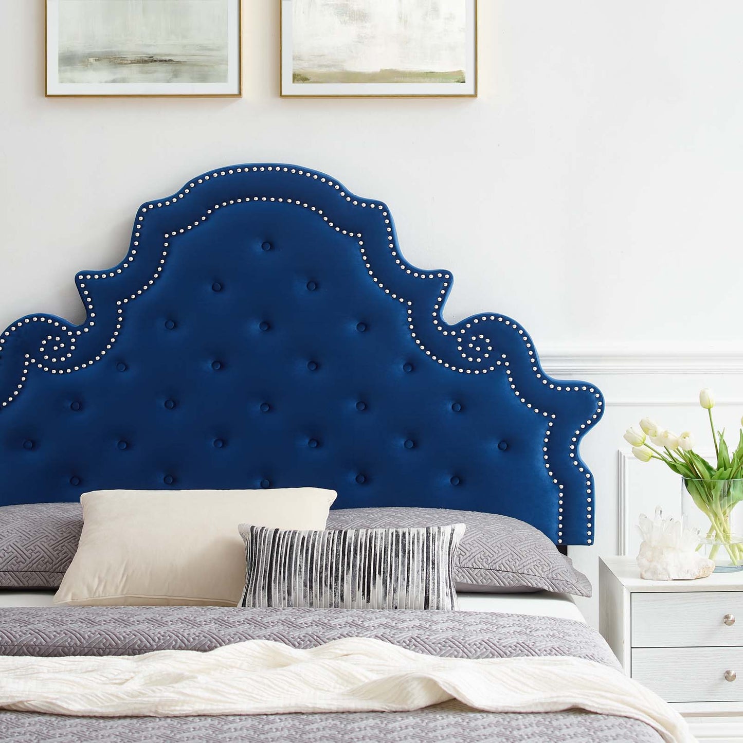 Gwyneth Tufted Performance Velvet Twin Platform Bed, Velvet, Blue Navy, 22710