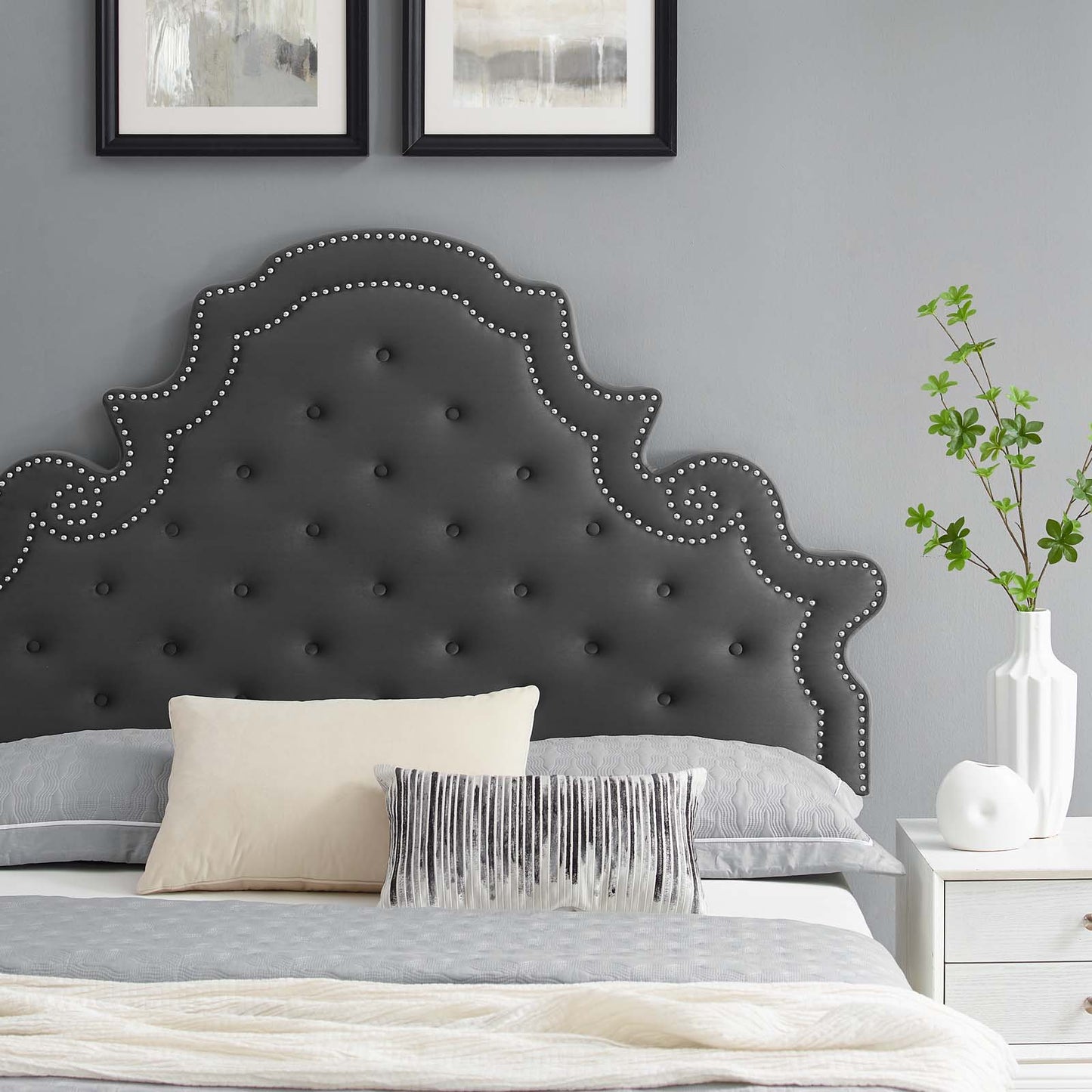Gwyneth Tufted Performance Velvet Twin Platform Bed, Velvet, Dark Grey Gray, 22714