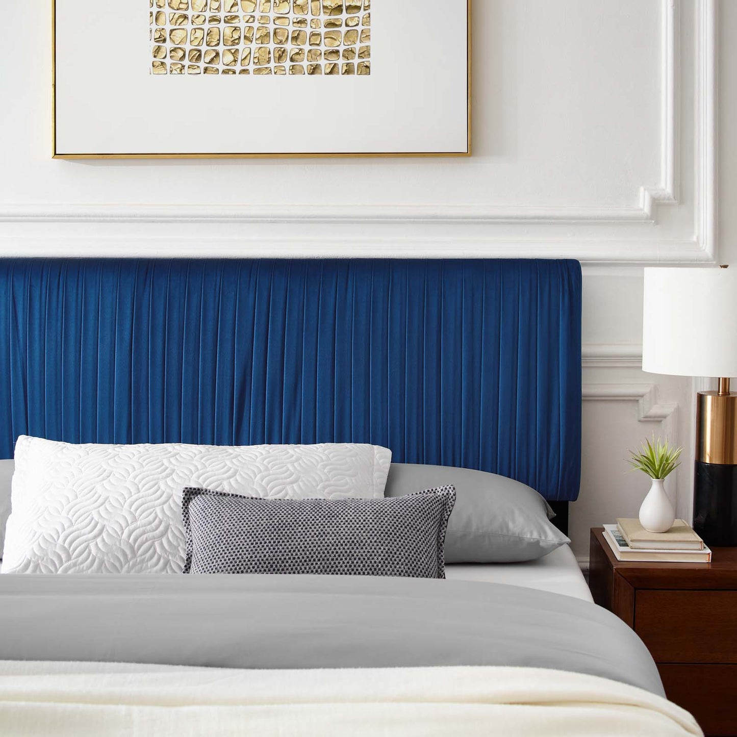 Peyton Performance Velvet Twin Platform Bed, Velvet, Blue Navy, 23198