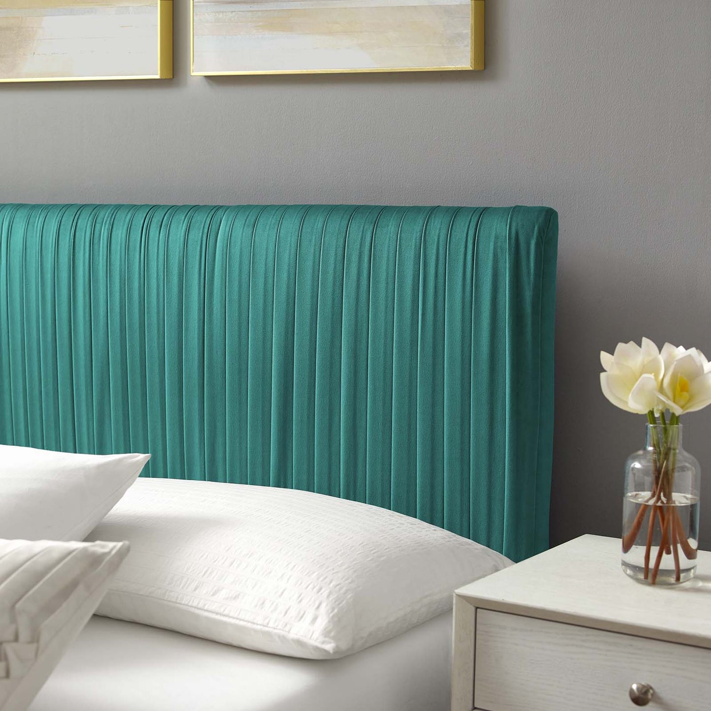 Peyton Performance Velvet Full Platform Bed, Velvet, Teal Blue, 23216