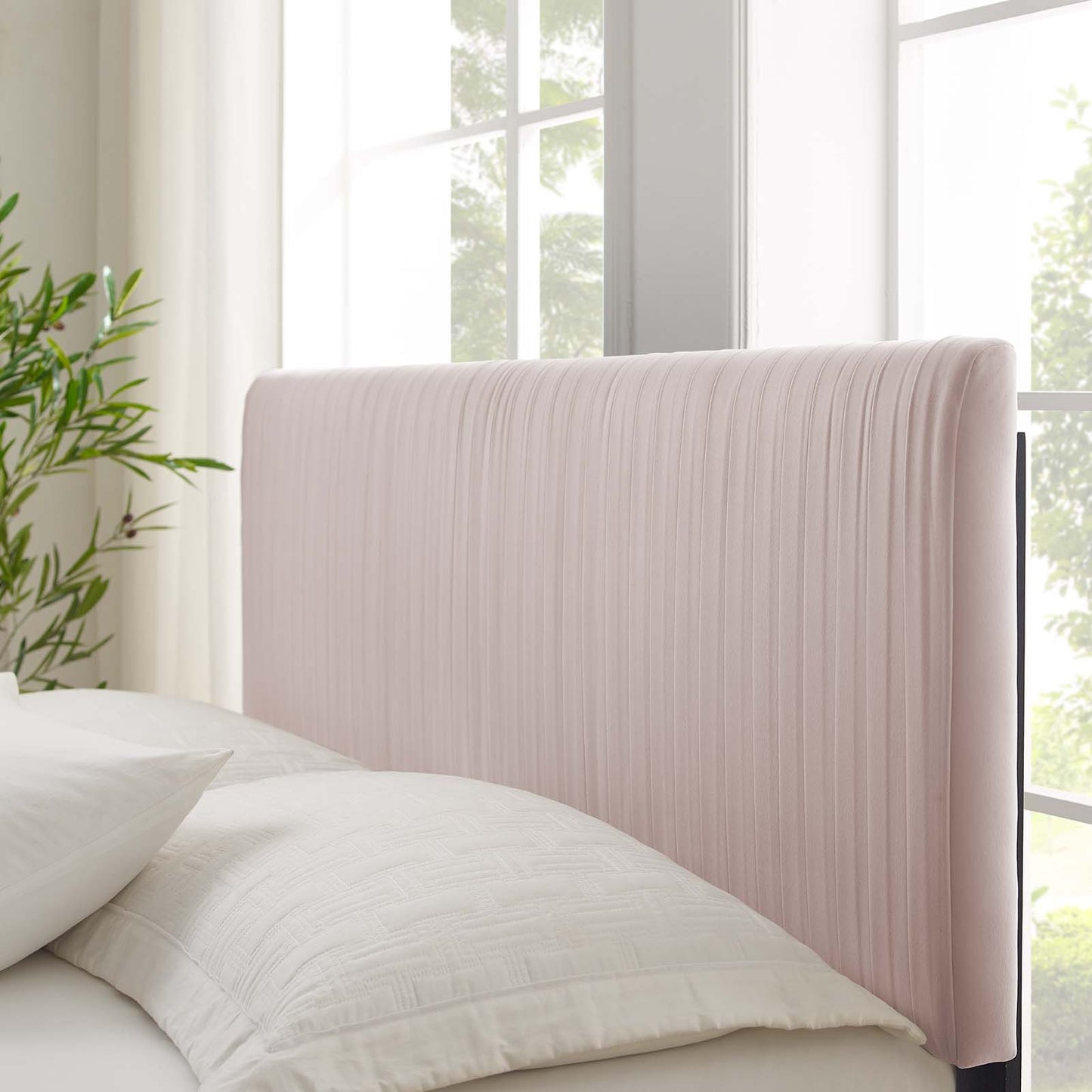 Peyton Performance Velvet Full Platform Bed, Velvet, Pink, 23231