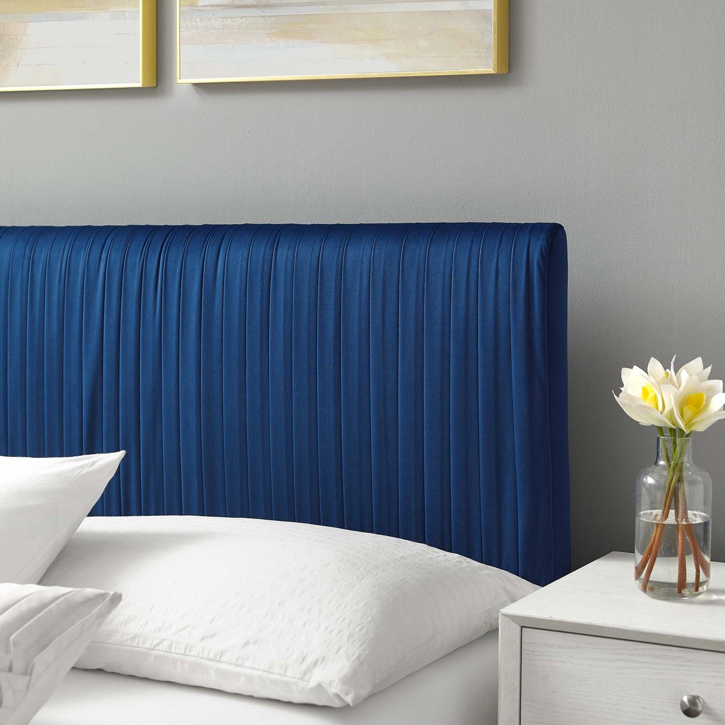 Peyton Performance Velvet King Platform Bed, Velvet, Blue Navy, 23238