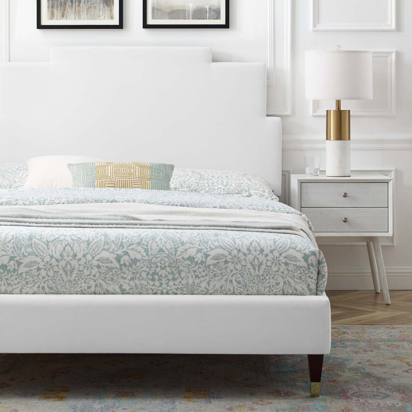 Lindsey Performance Velvet Twin Platform Bed, Velvet, White, 22881