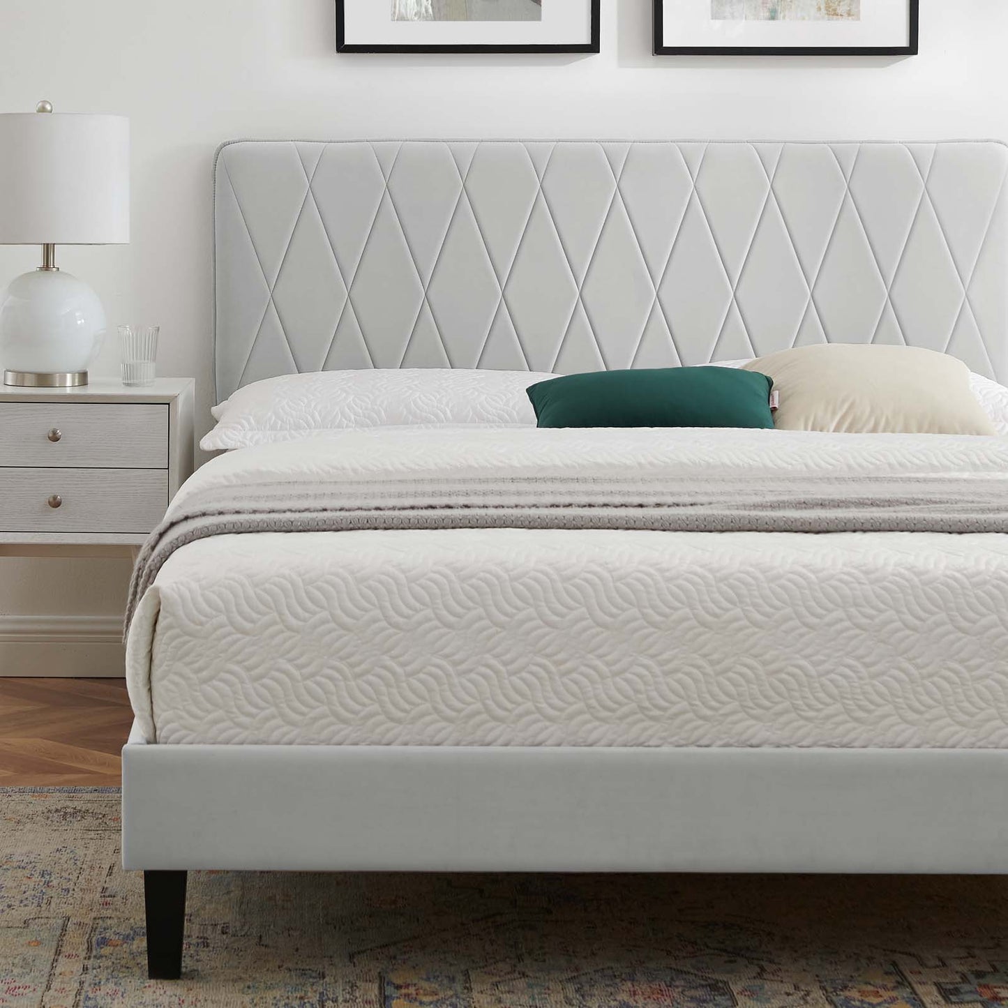 Phillipa Performance Velvet Twin Platform Bed, Velvet, Light Grey Gray, 22908