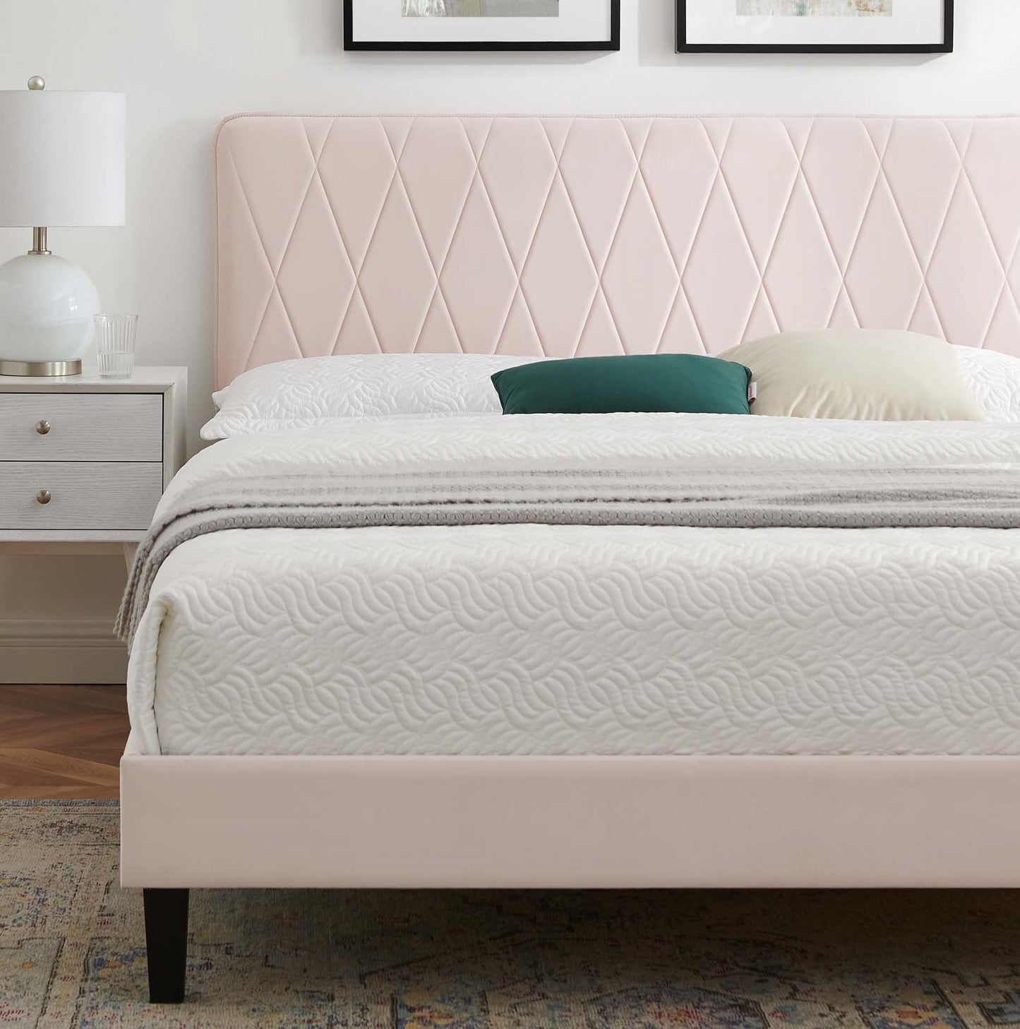Phillipa Performance Velvet Twin Platform Bed, Velvet, Pink, 22911