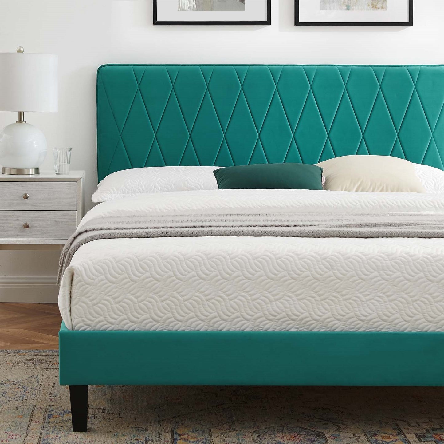 Phillipa Performance Velvet Twin Platform Bed, Velvet, Teal Blue, 22912