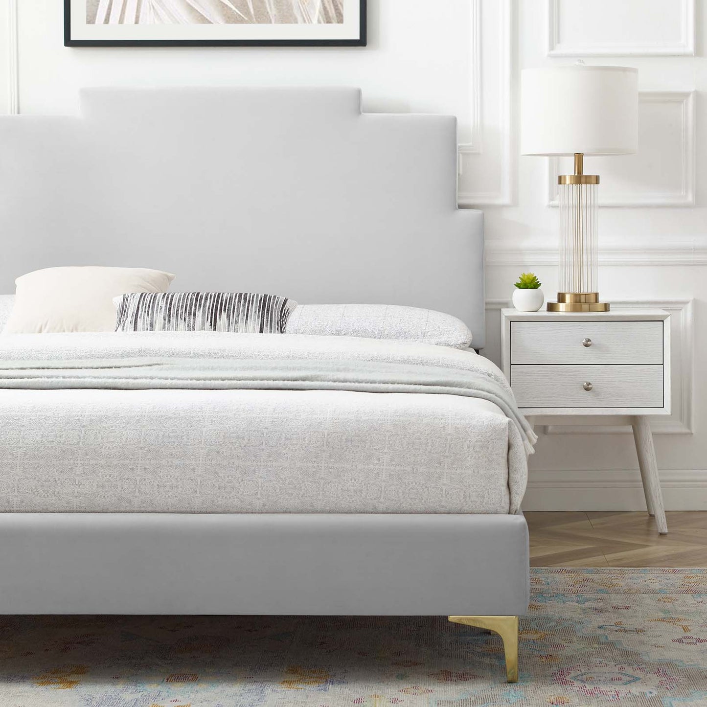 Lindsey Performance Velvet Full Platform Bed, Velvet, Light Grey Gray, 22916