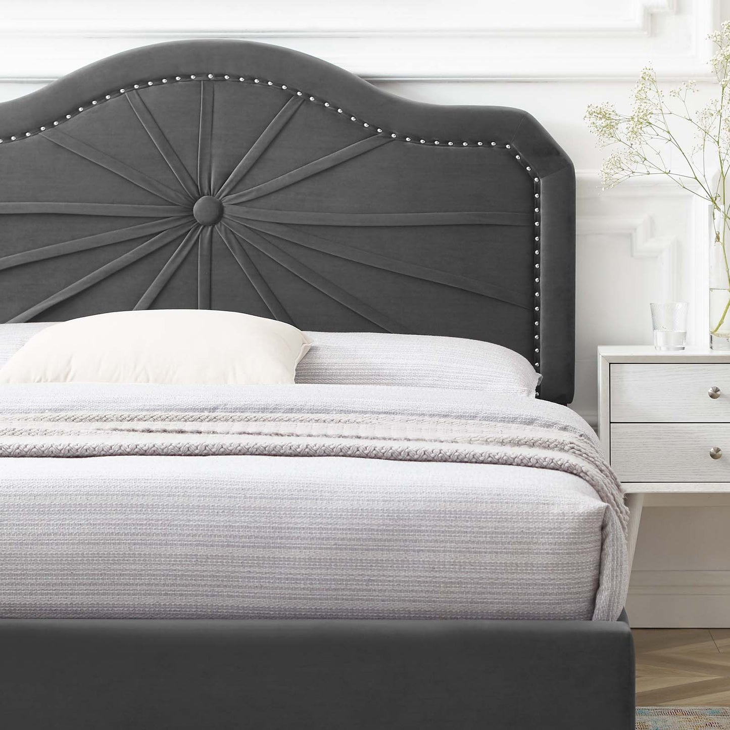 Portia Performance Velvet Twin Platform Bed, Velvet, Dark Grey Gray, 23465